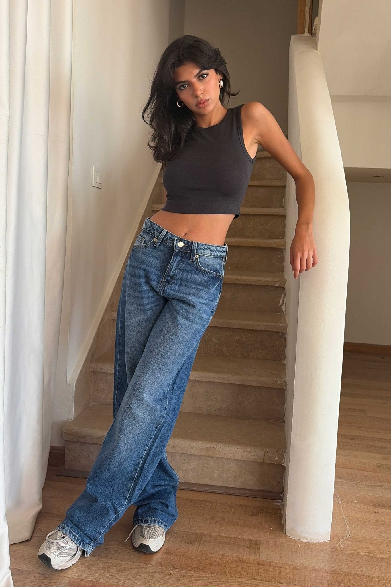 Wide Leg – Mid Rise Mid Blue Jeans Mom-Fit CIZARO - Cizaro Jeans