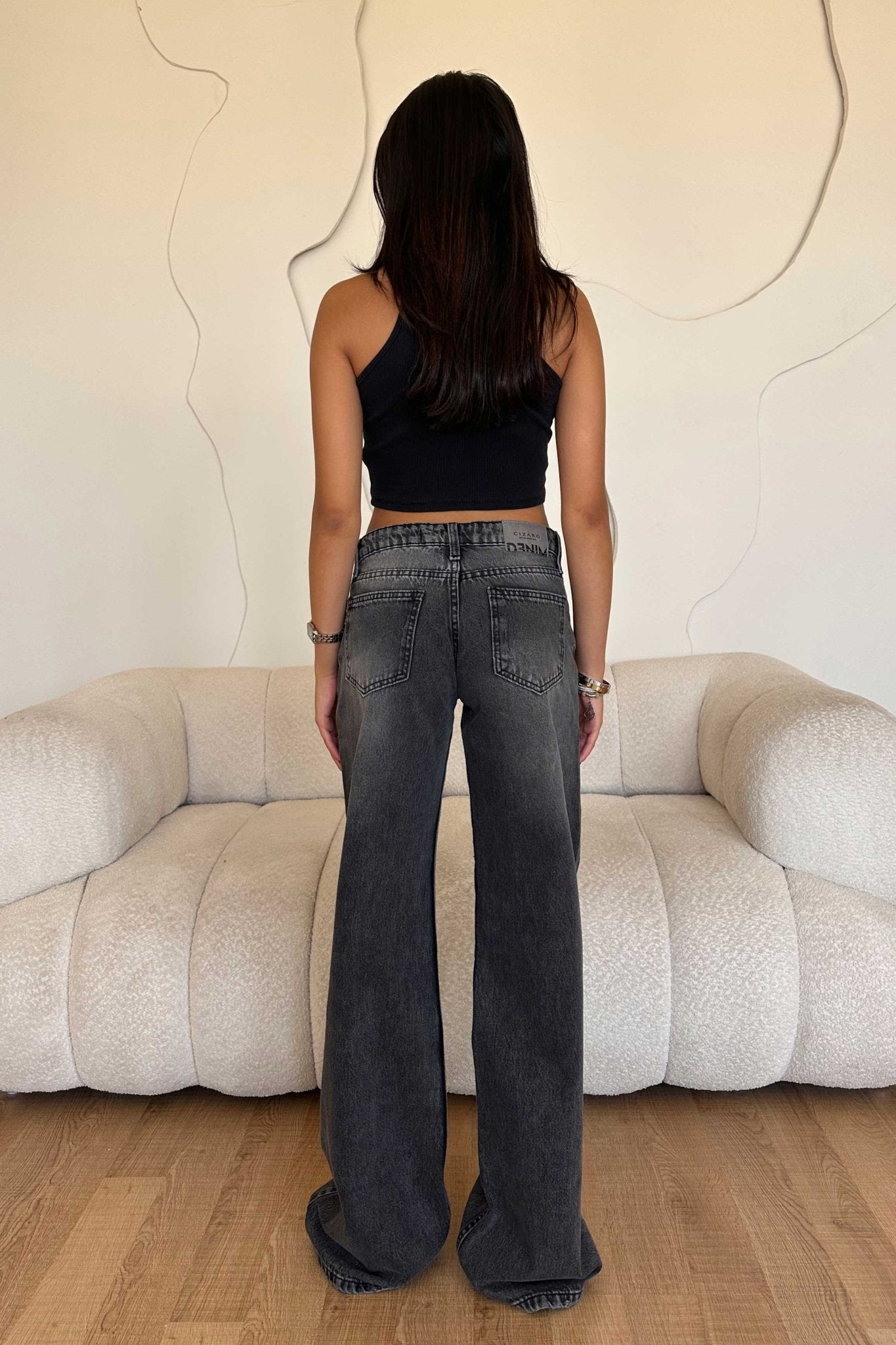 Wide Leg – Low Waist Faded Dark Grey Jeans wide leg CIZARO - Cizaro Jeans