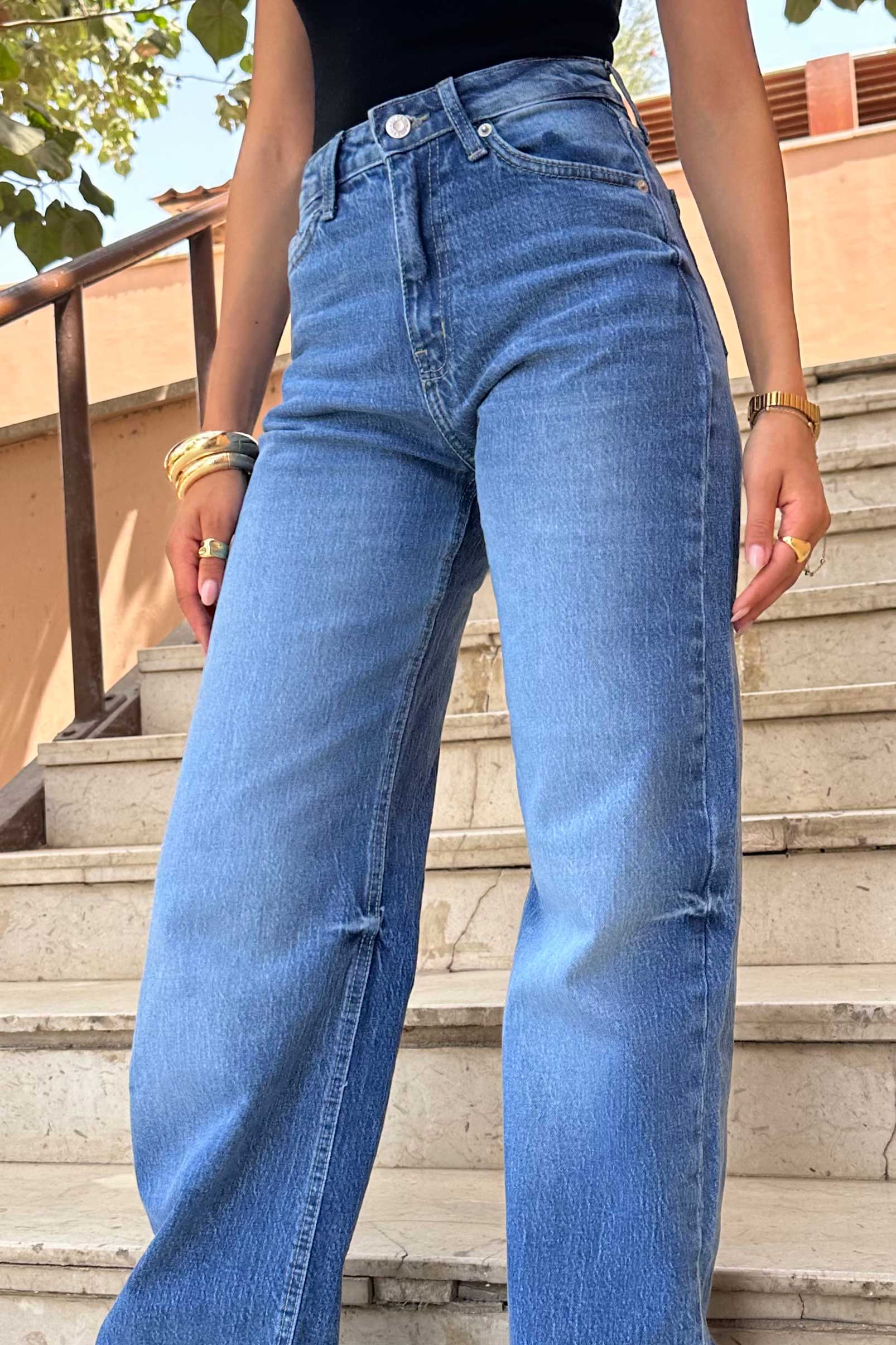 Ultra Comfort | Wide-Leg High-Waist True Blue Washed Jeans Wide-Leg CIZARO - Cizaro Jeans