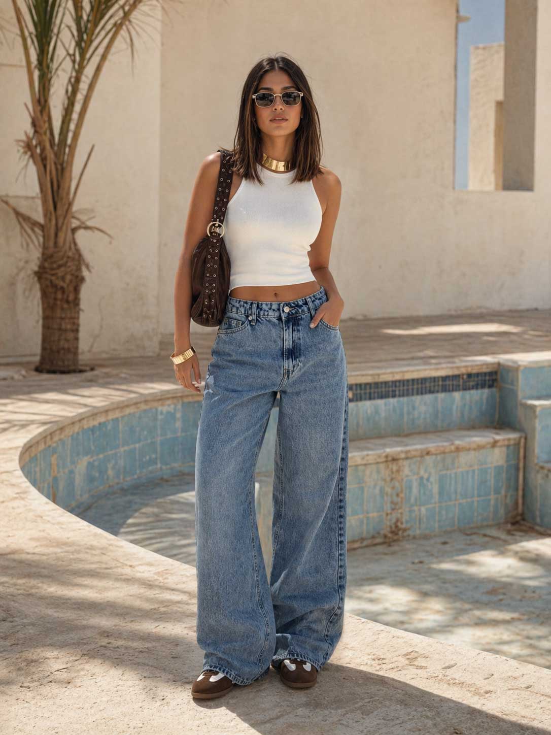Wide-Leg – High-Waist Ice Acid Blue Jeans