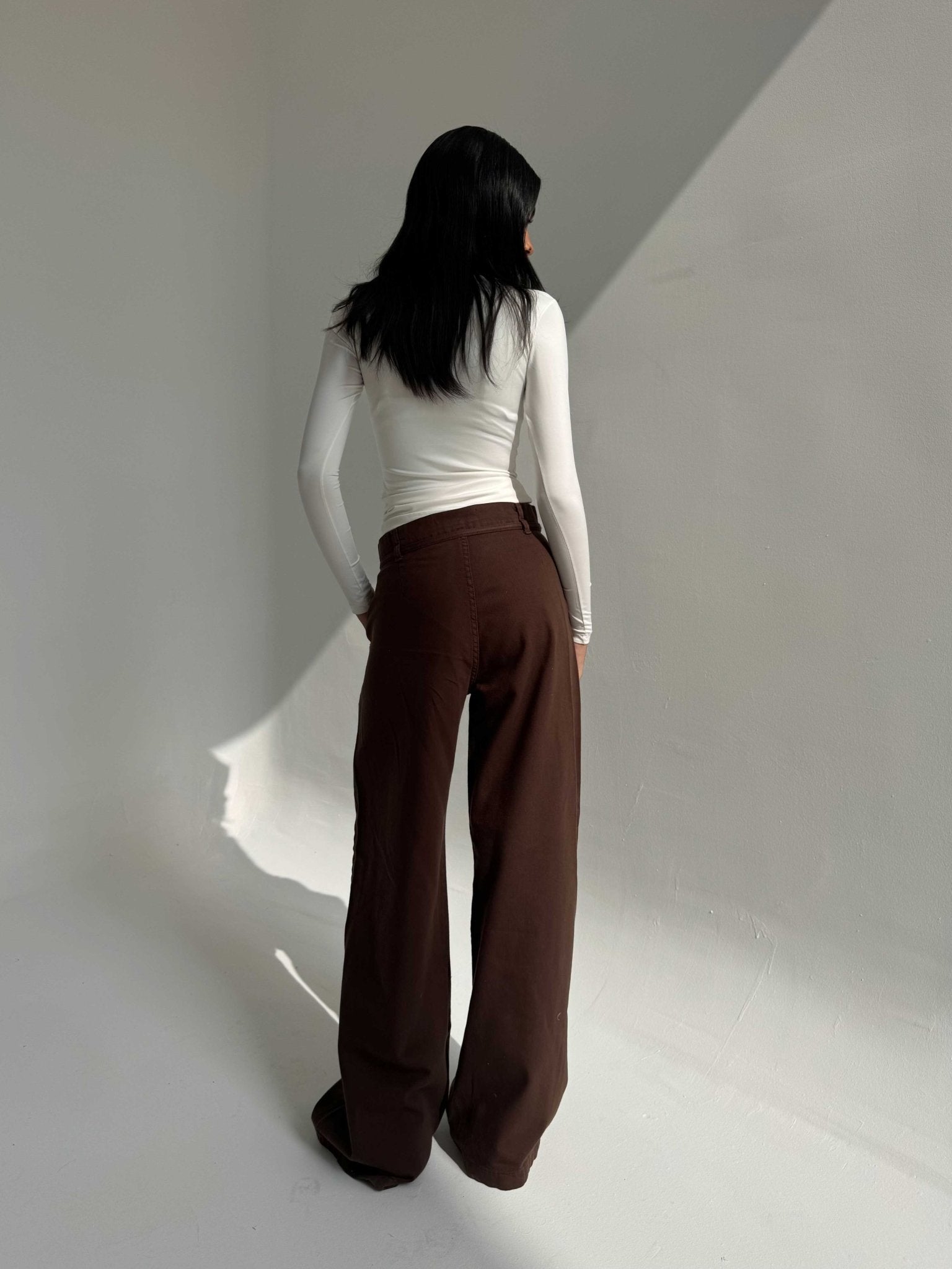 Wide Leg | Mid Rise Tie-Belt Pants – Dark Chocolate wide leg CIZARO - Cizaro Jeans