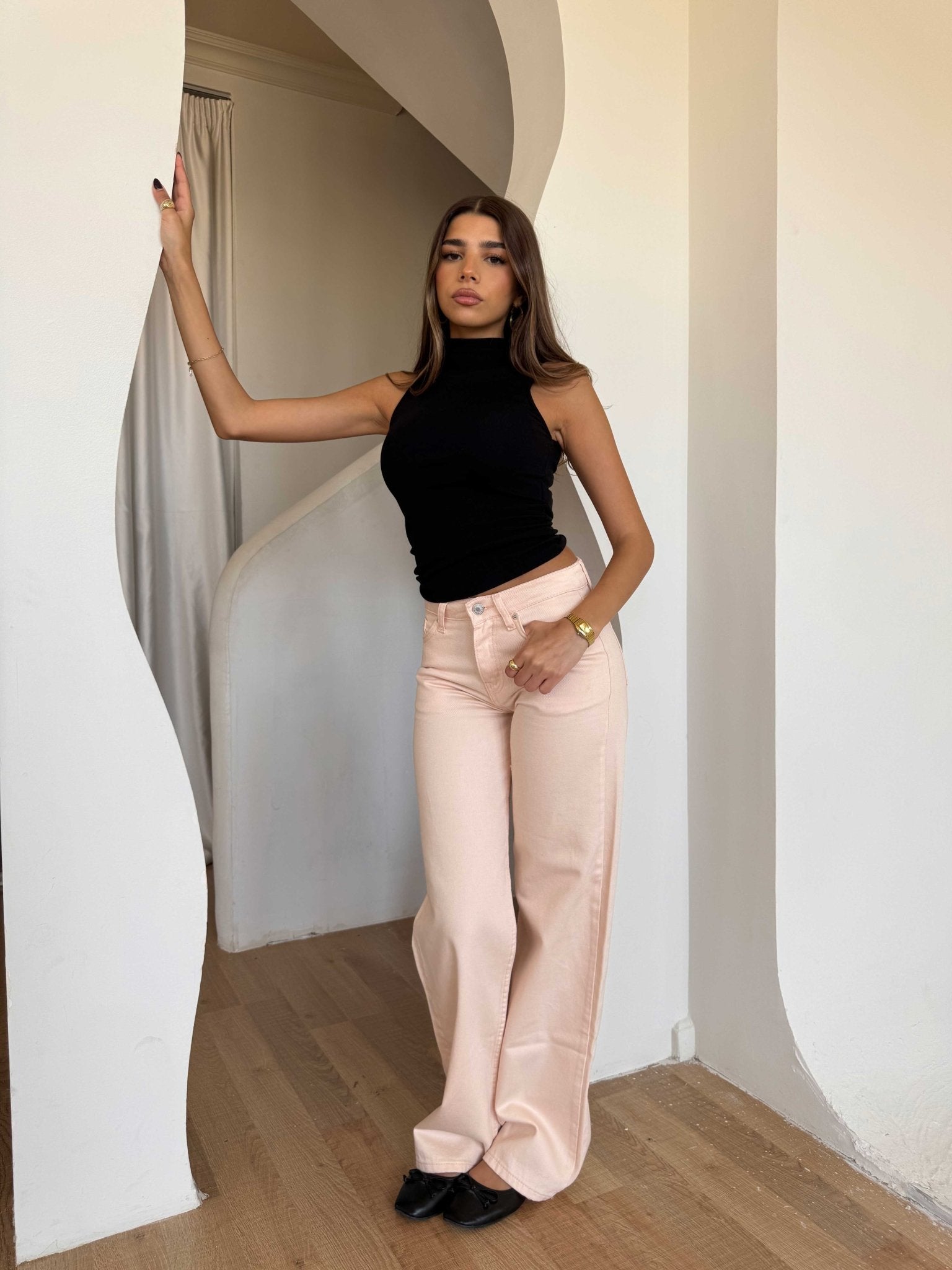 Wide Leg – Low Waist Light Pink Jeans wide leg CIZARO - Cizaro Jeans