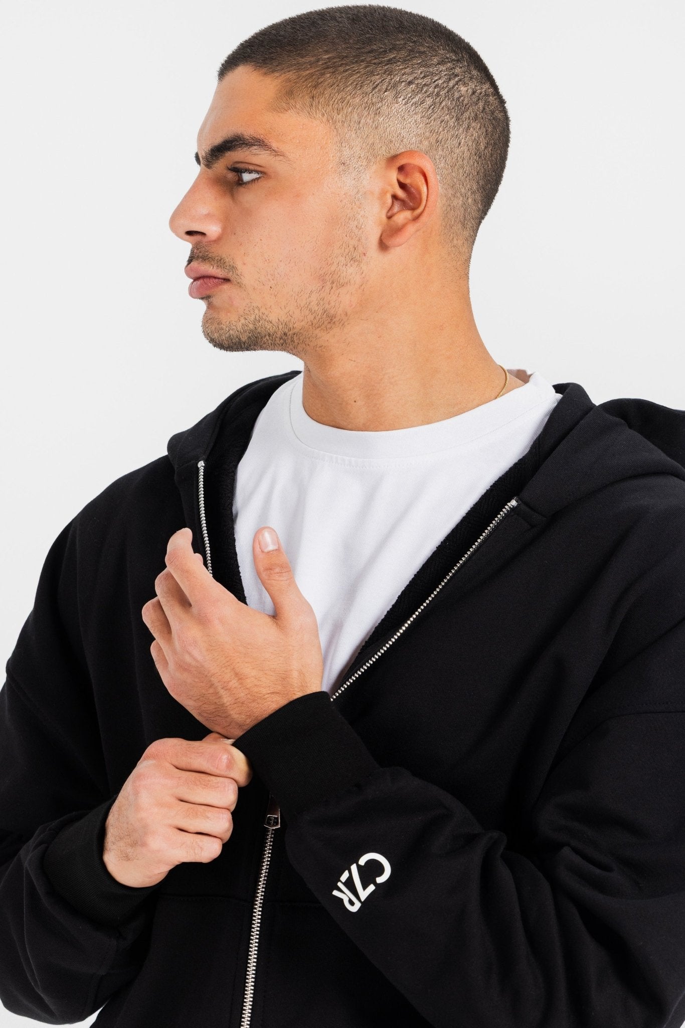 Zip-Up Hoodie – Black Hoodie-Man CIZARO - Cizaro Jeans