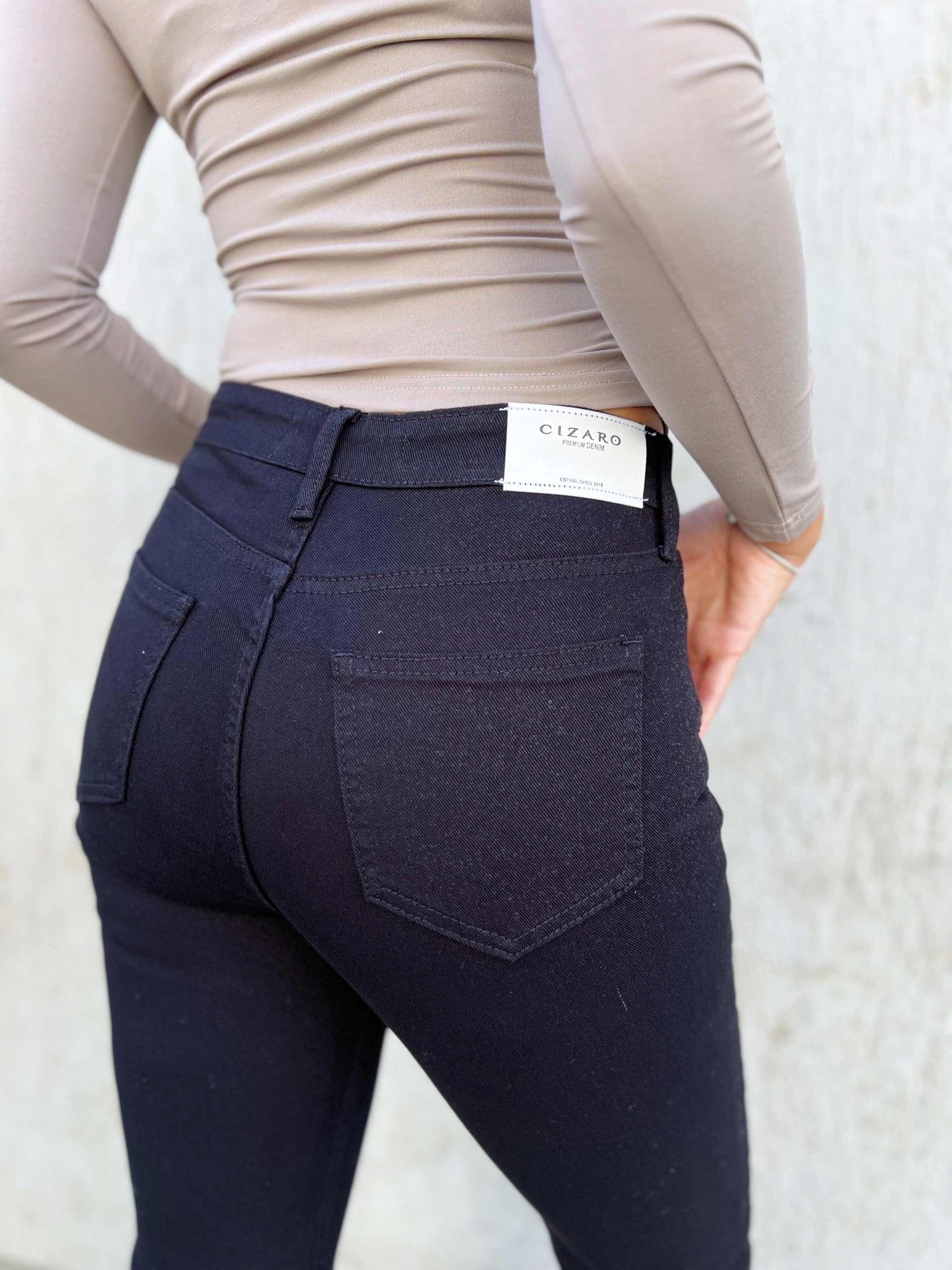 Black Split Hem Flare Jeans Flare CIZARO - Cizaro Jeans