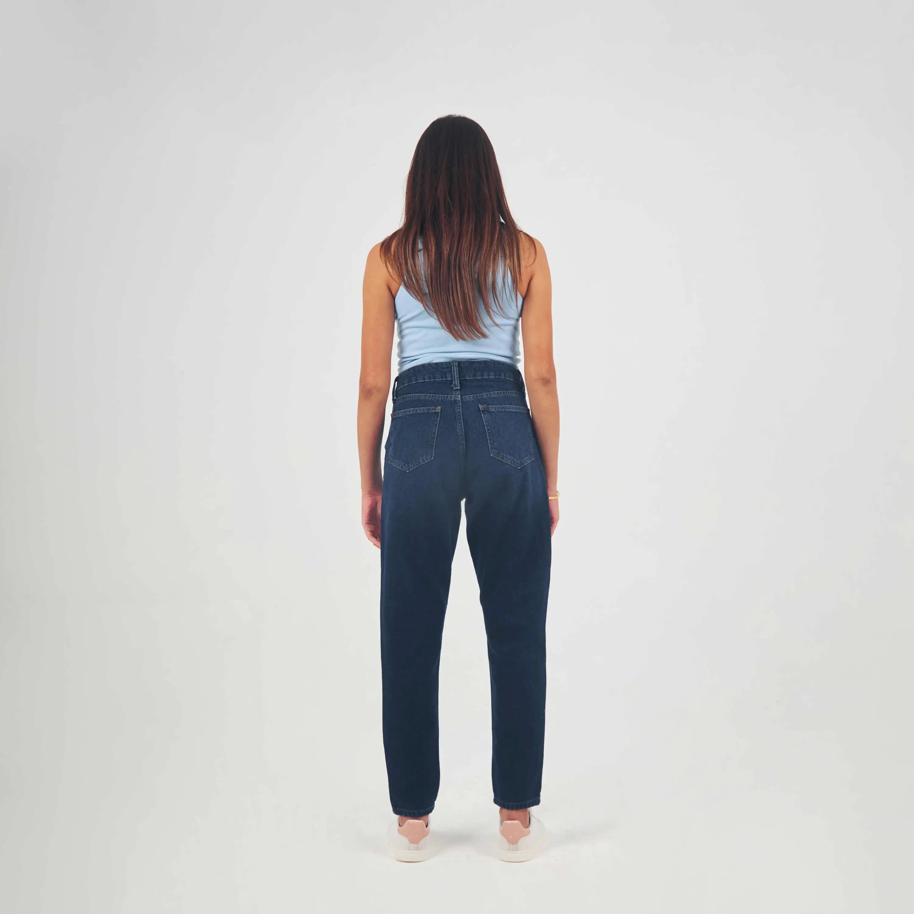 High Waist Navy Blue Mom Fit Jeans Mom-Fit CIZARO - Cizaro Jeans