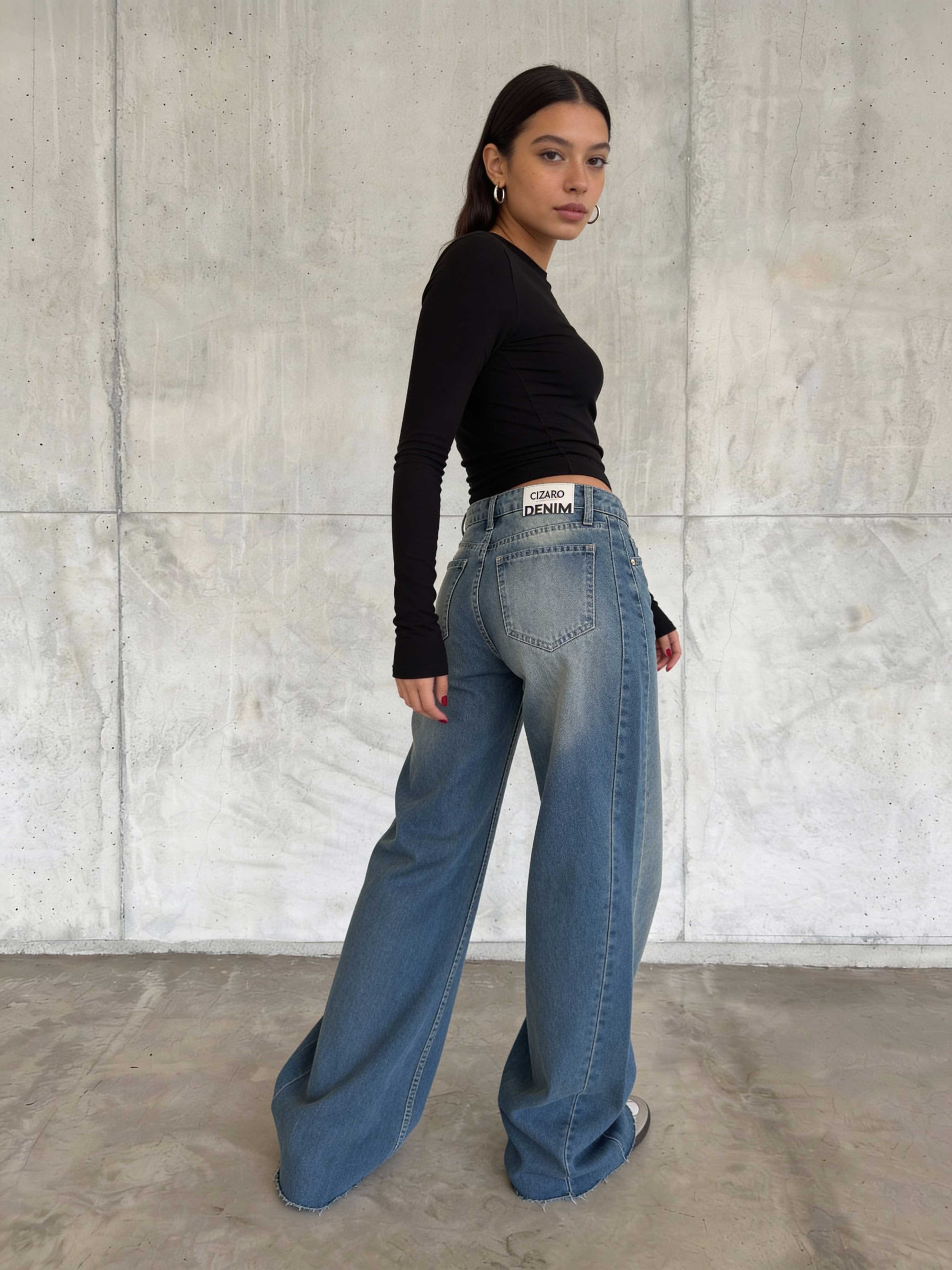 Super Baggy – Mid-Rise Mid Vintage Blue Jeans super baggy CIZARO - Cizaro Jeans