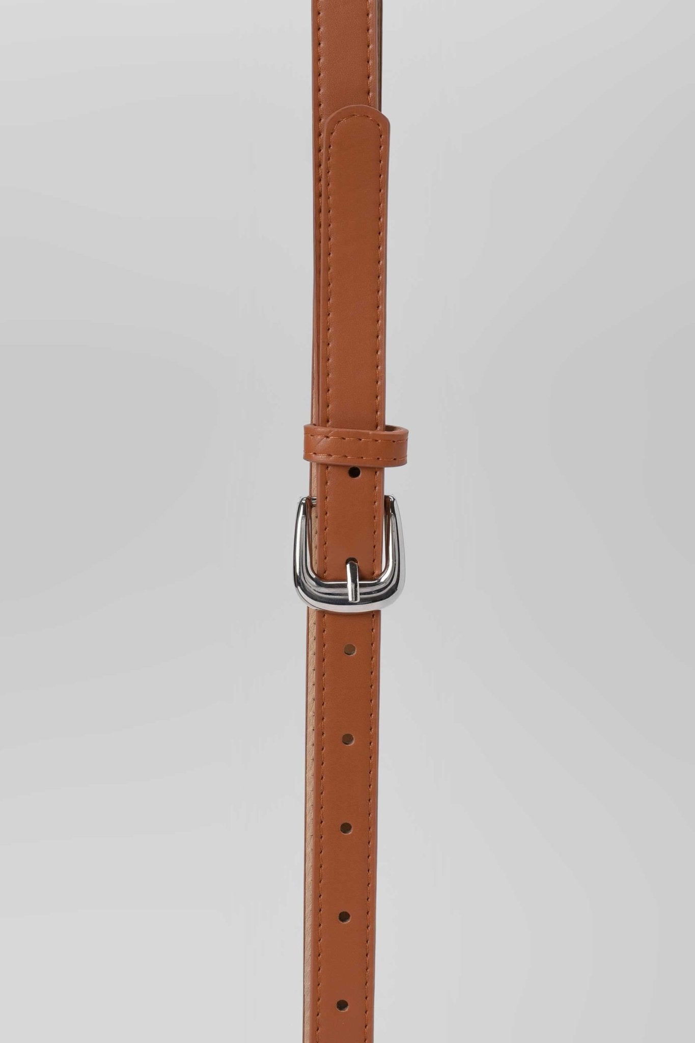 Belt | Slim Tan Faux Leather Belt with Silver Buckle Belt - Acc CZBELT - Cizaro Jeans