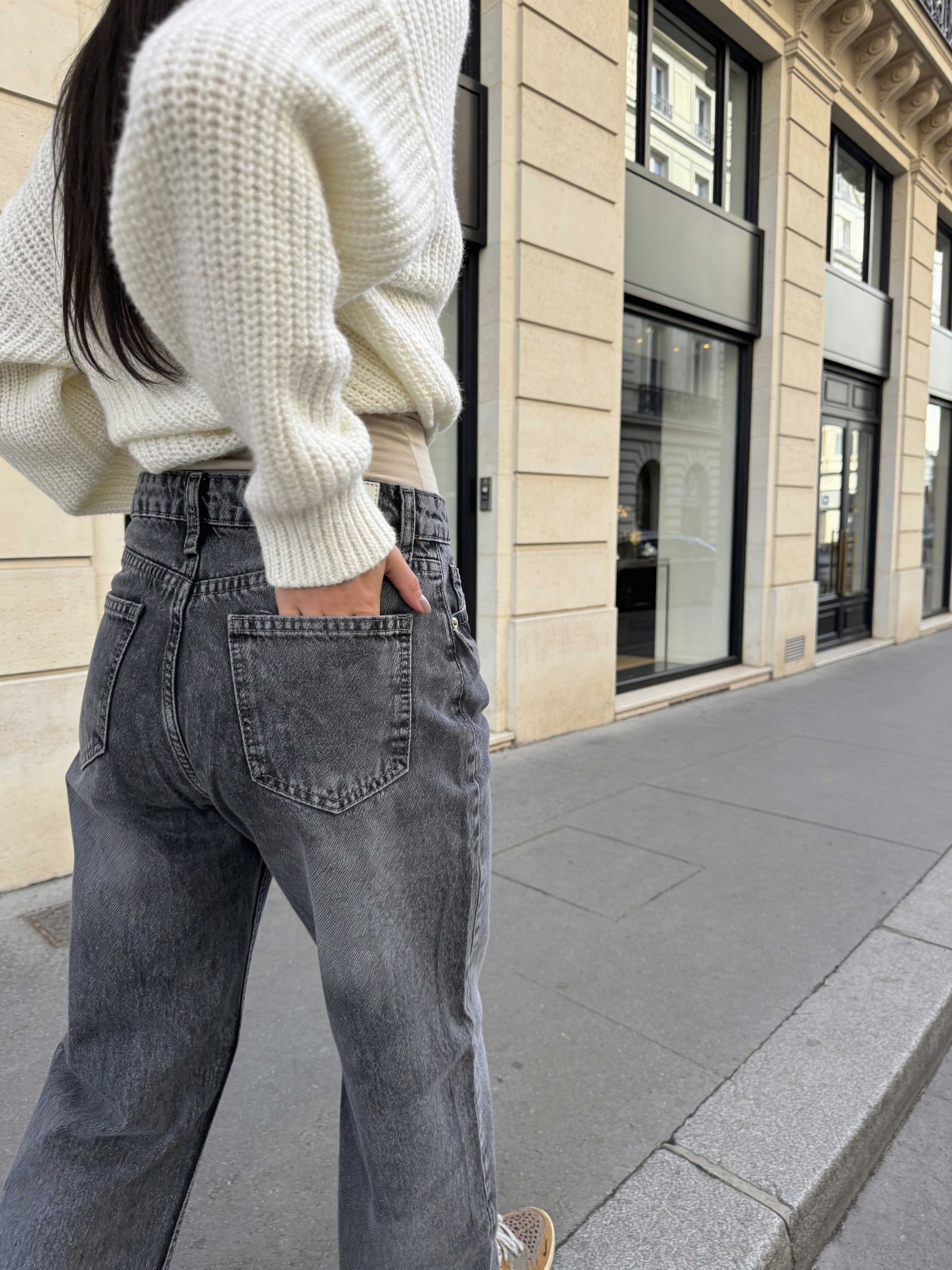 Cropped Wide Leg Raw Him Mid-Rise – Grey Jeans Wide-Leg CIZARO - Cizaro Jeans