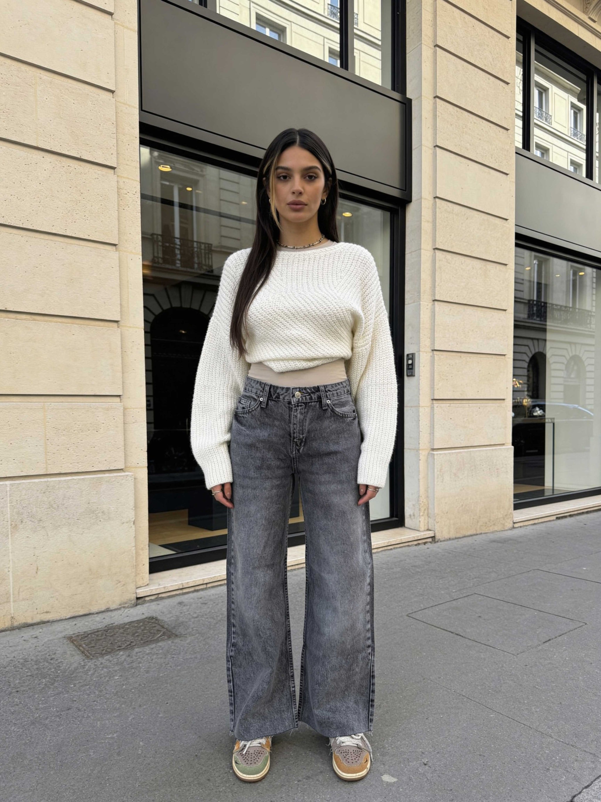 Cropped Wide Leg Raw Him Mid-Rise – Grey Jeans Wide-Leg CIZARO - Cizaro Jeans