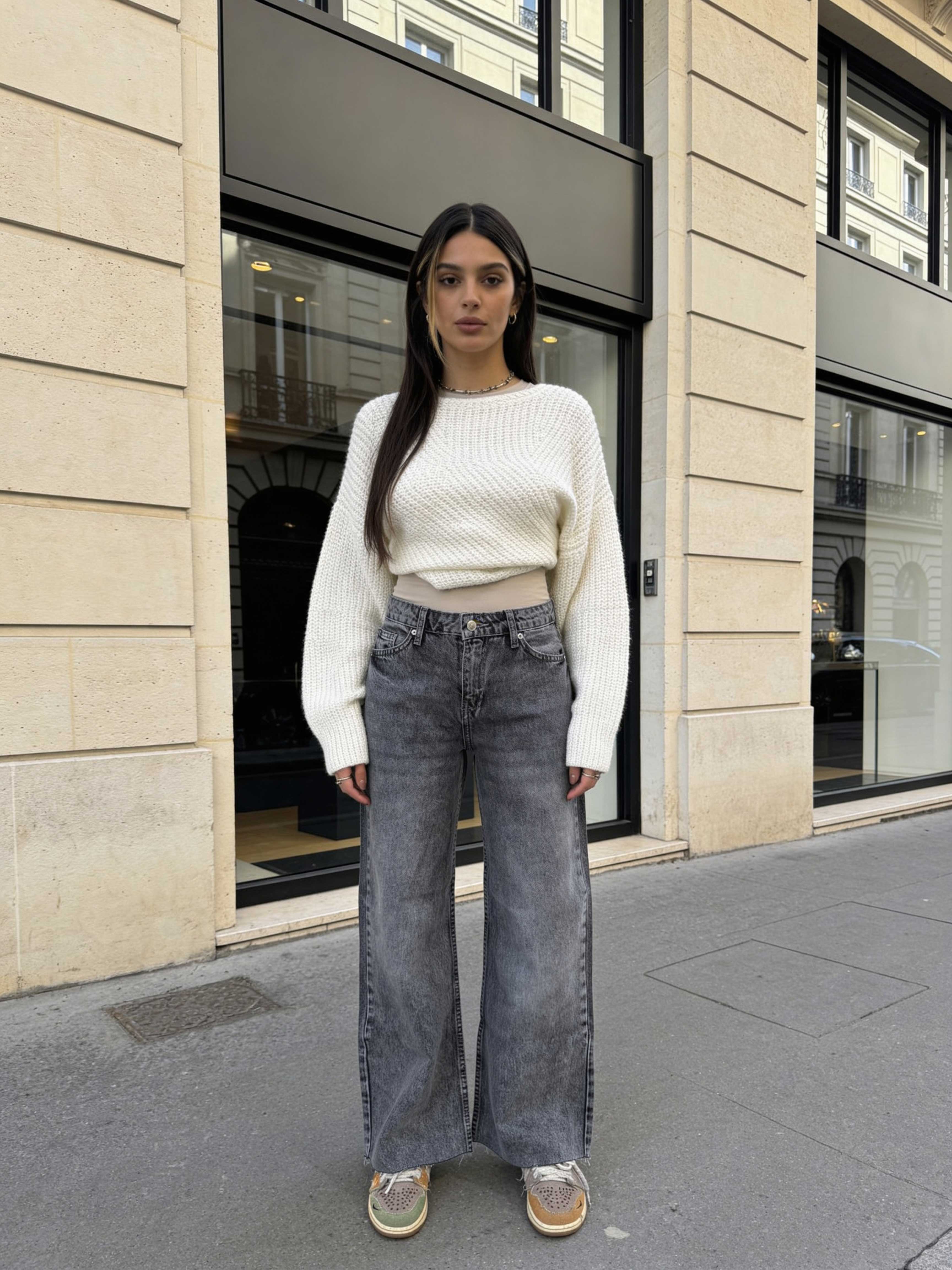 Cropped Wide Leg Raw Him Mid-Rise – Grey Jeans