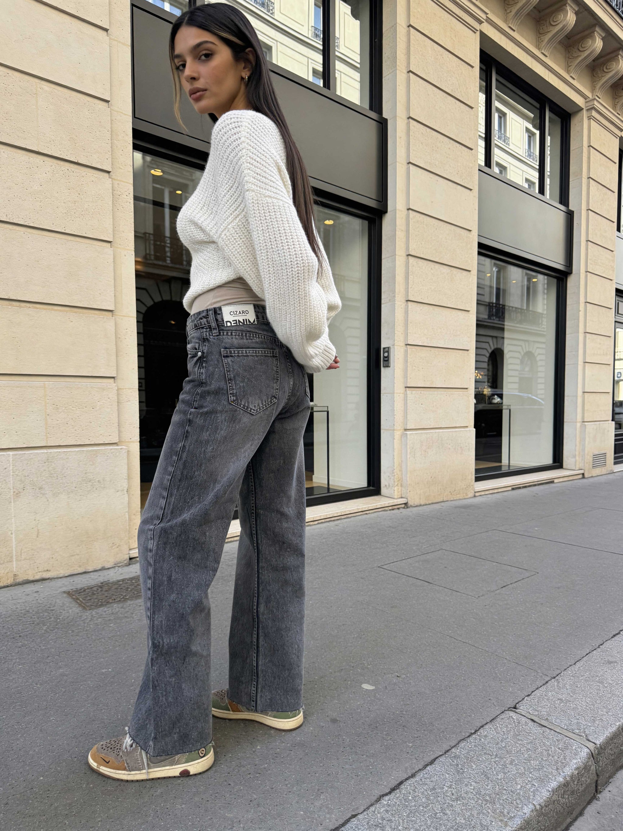 Cropped Wide Leg Raw Him Mid-Rise – Grey Jeans Wide-Leg CIZARO - Cizaro Jeans
