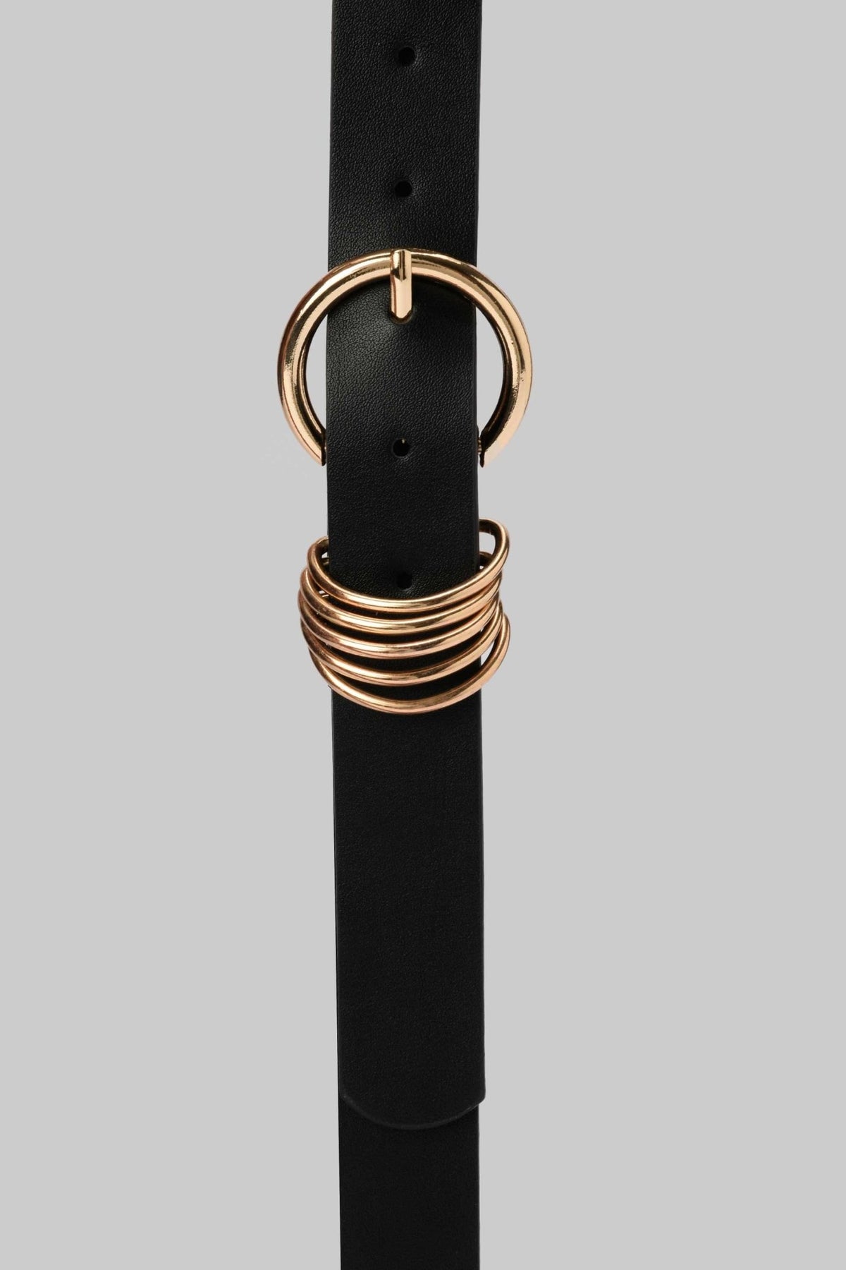 Belt | Classic Black with Gold Round Buckle & Multi-Loop Accent Belt CZBELT - Cizaro Jeans