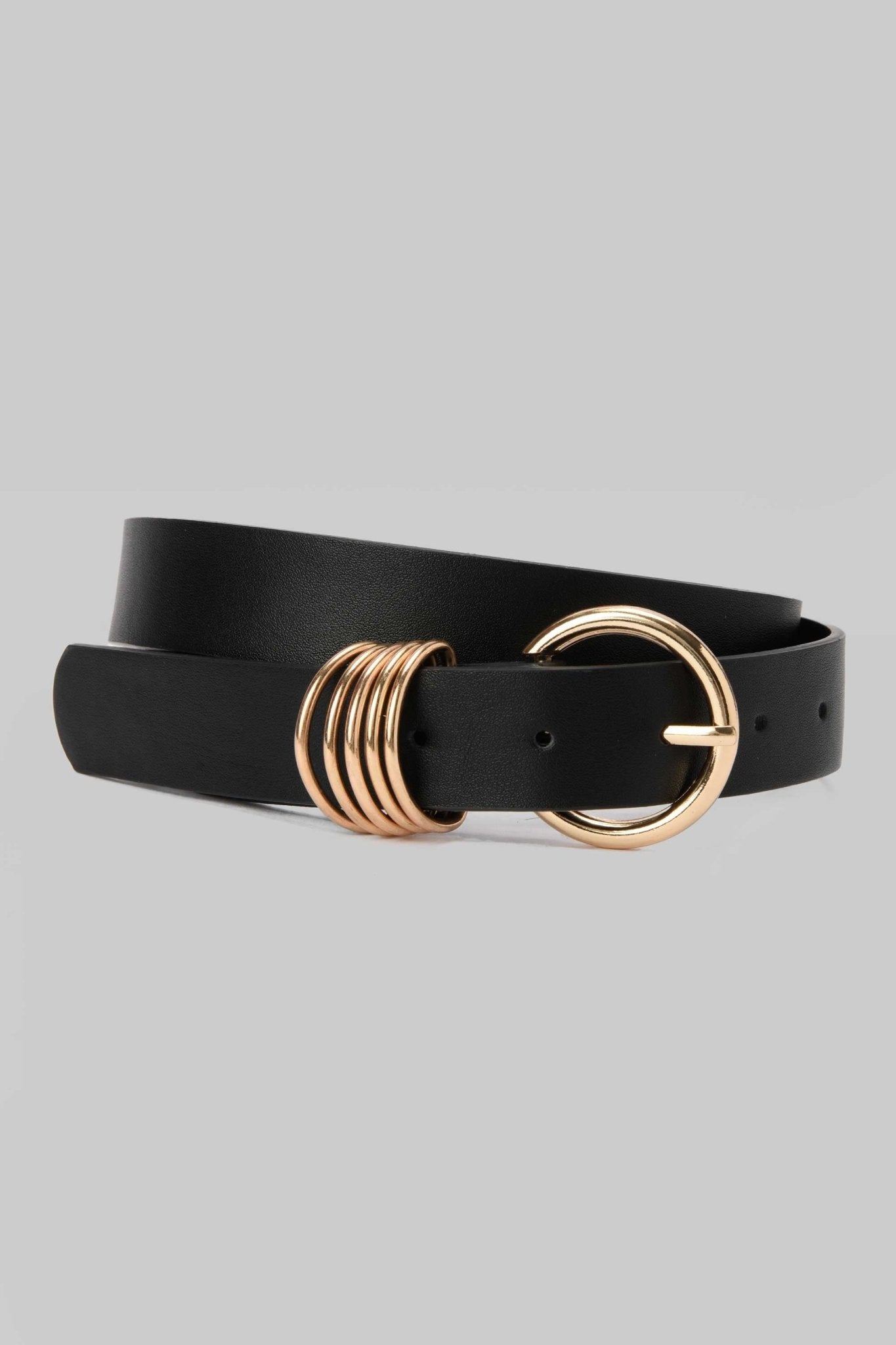 Belt | Classic Black with Gold Round Buckle & Multi-Loop Accent BELT CZBELT - Cizaro Jeans