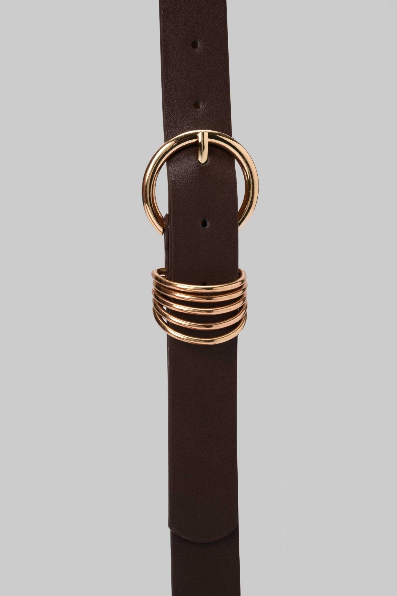 Belt | Dark Brown with Gold Round Buckle & Polished Ring Accents BELT CZBELT - Cizaro Jeans