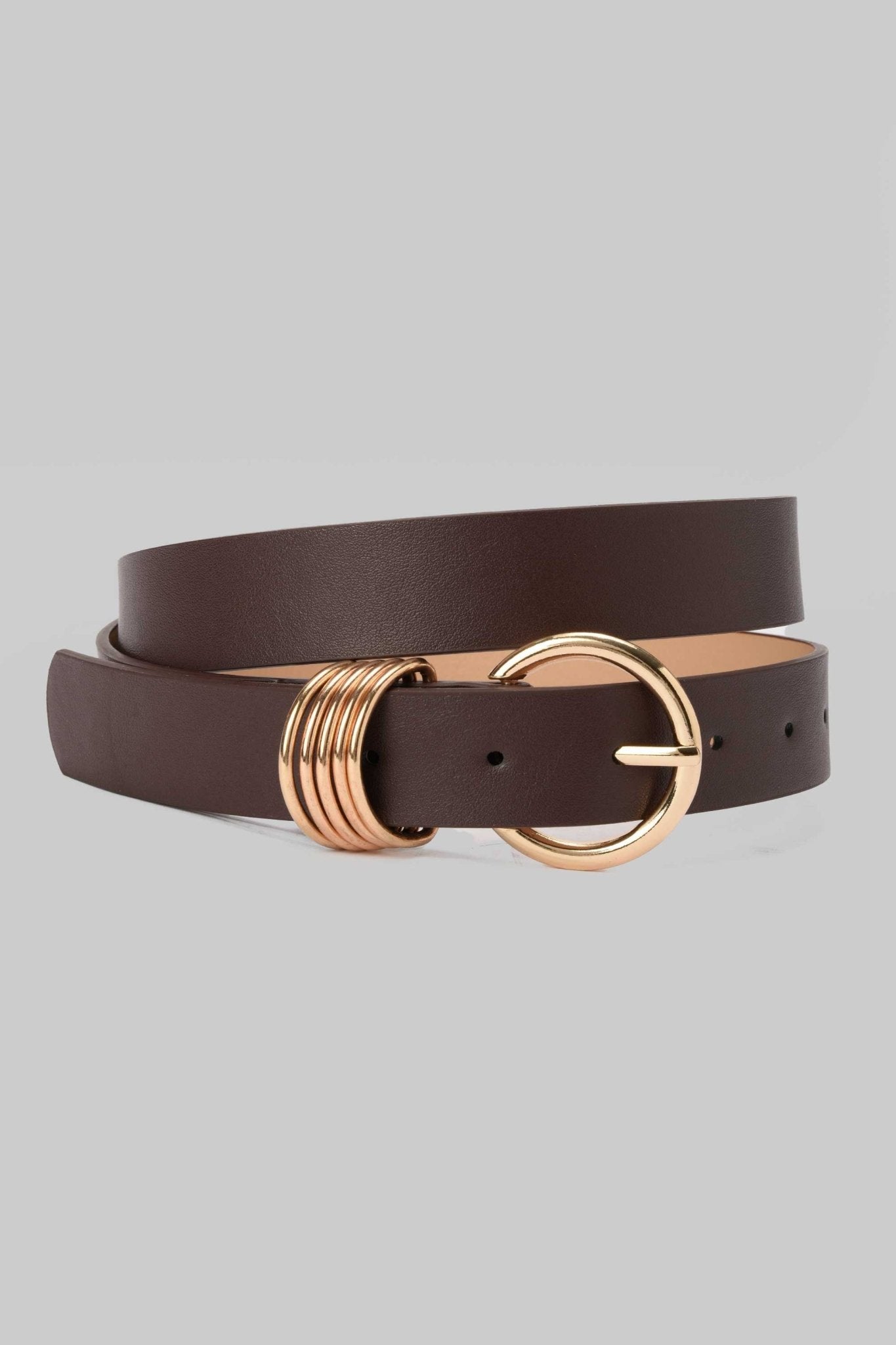 Belt | Dark Brown with Gold Round Buckle & Polished Ring Accents BELT CZBELT - Cizaro Jeans