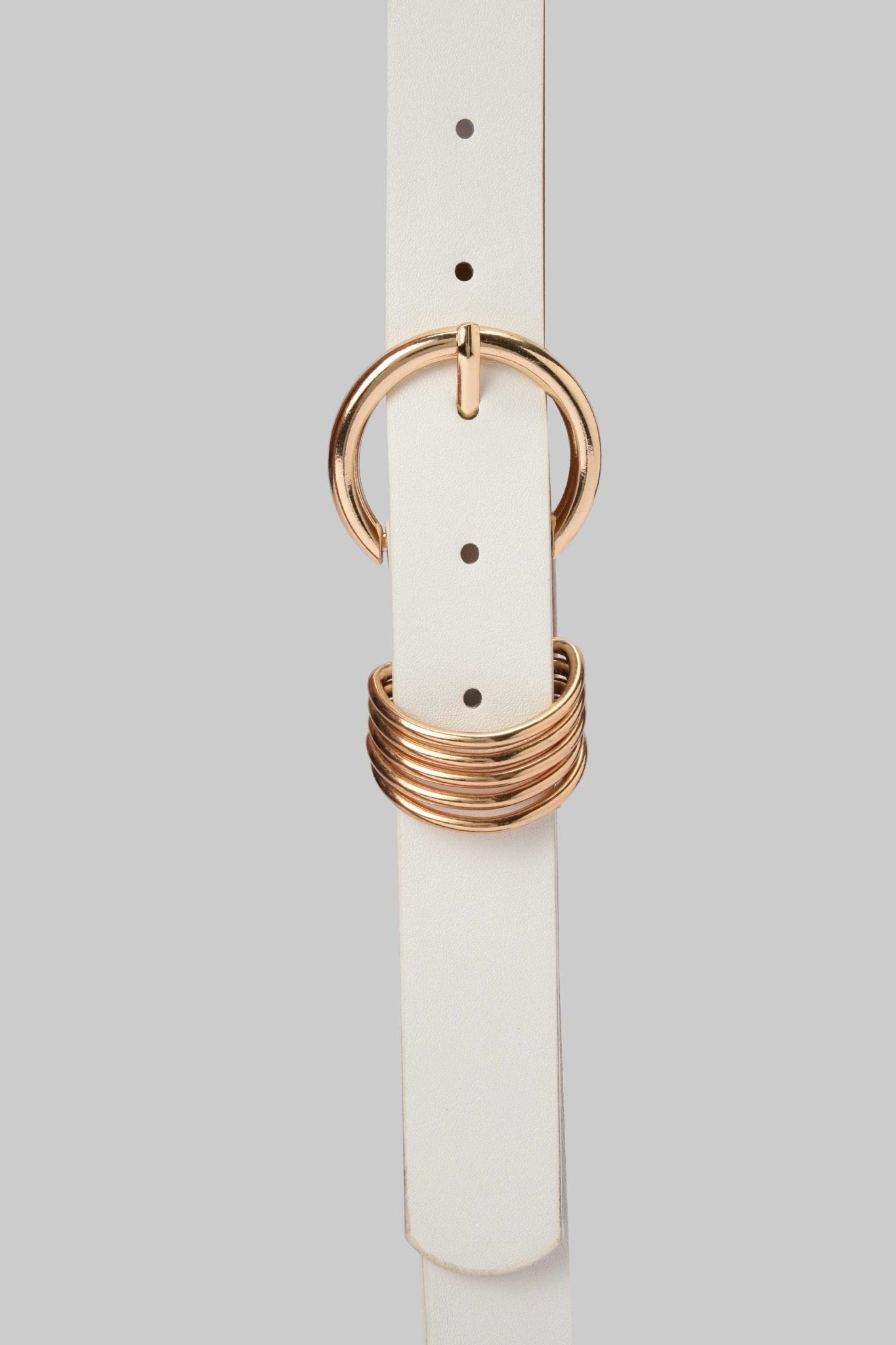 Belt | White with Round Gold Buckle & Metal Rings BELT CZBELT - Cizaro Jeans