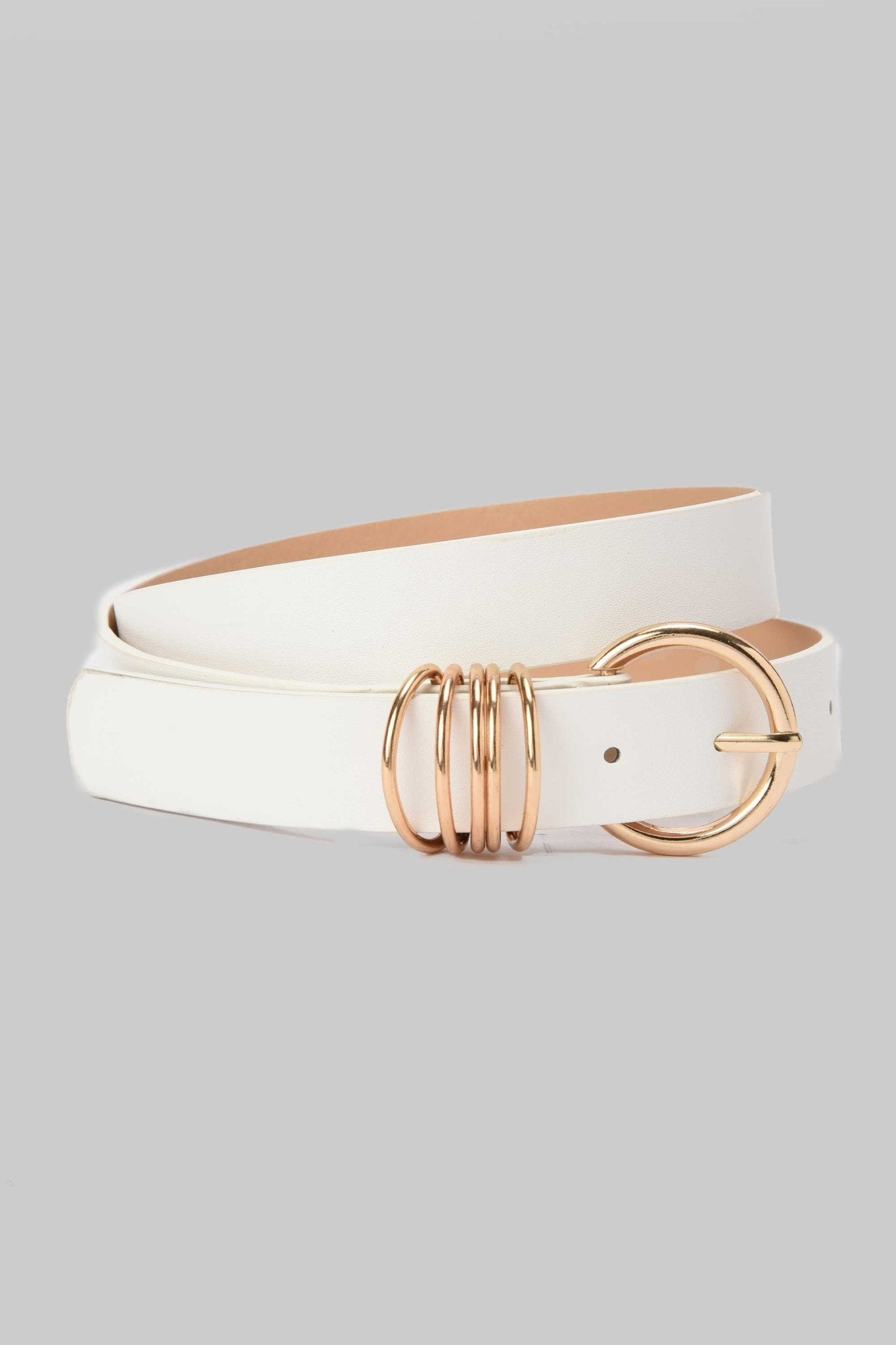 Belt | White with Round Gold Buckle & Metal Rings BELT CZBELT - Cizaro Jeans