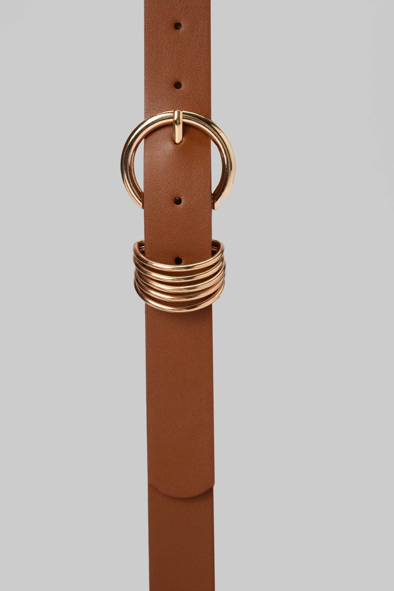 Belt | Camel Brown with Gold Rounded Buckle & Rings Accent BELT CZBELT - Cizaro Jeans
