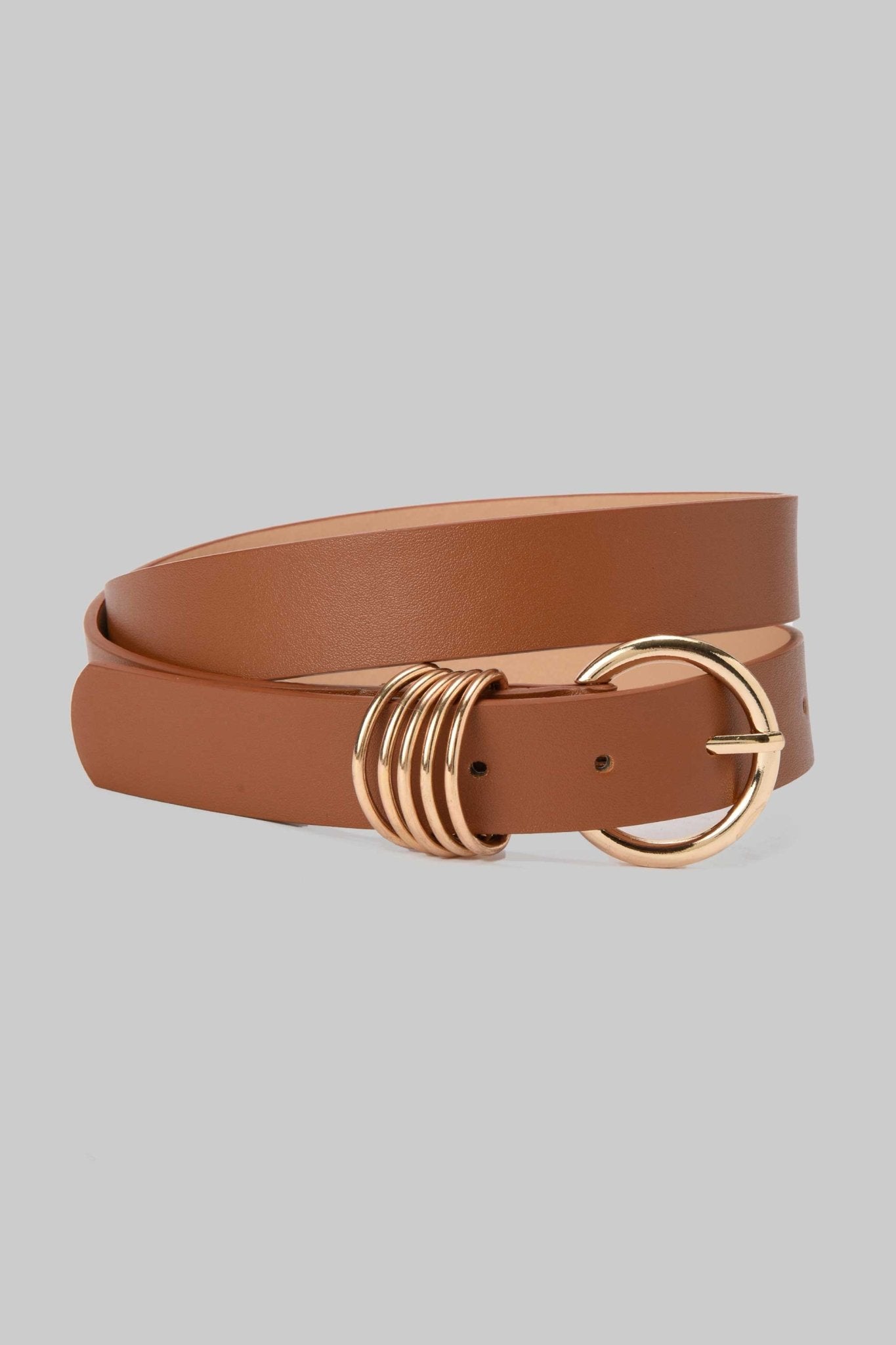 Belt | Camel Brown with Gold Rounded Buckle & Rings Accent BELT CZBELT - Cizaro Jeans