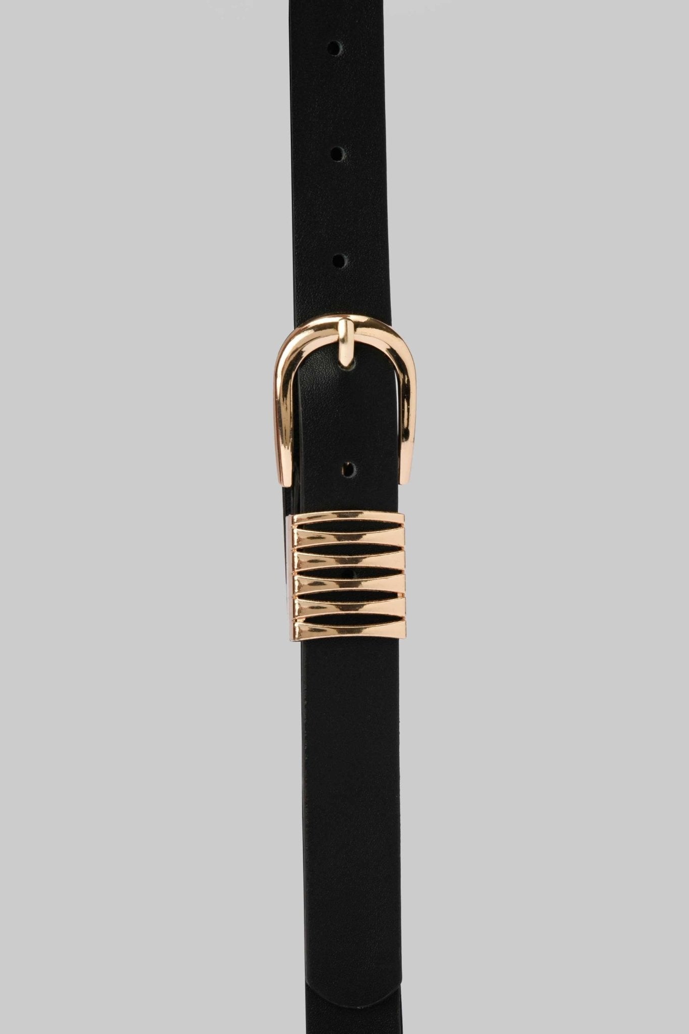 Belt | Black Faux Leather with Gold Textured Buckle Accent BELT CZBELT - Cizaro Jeans