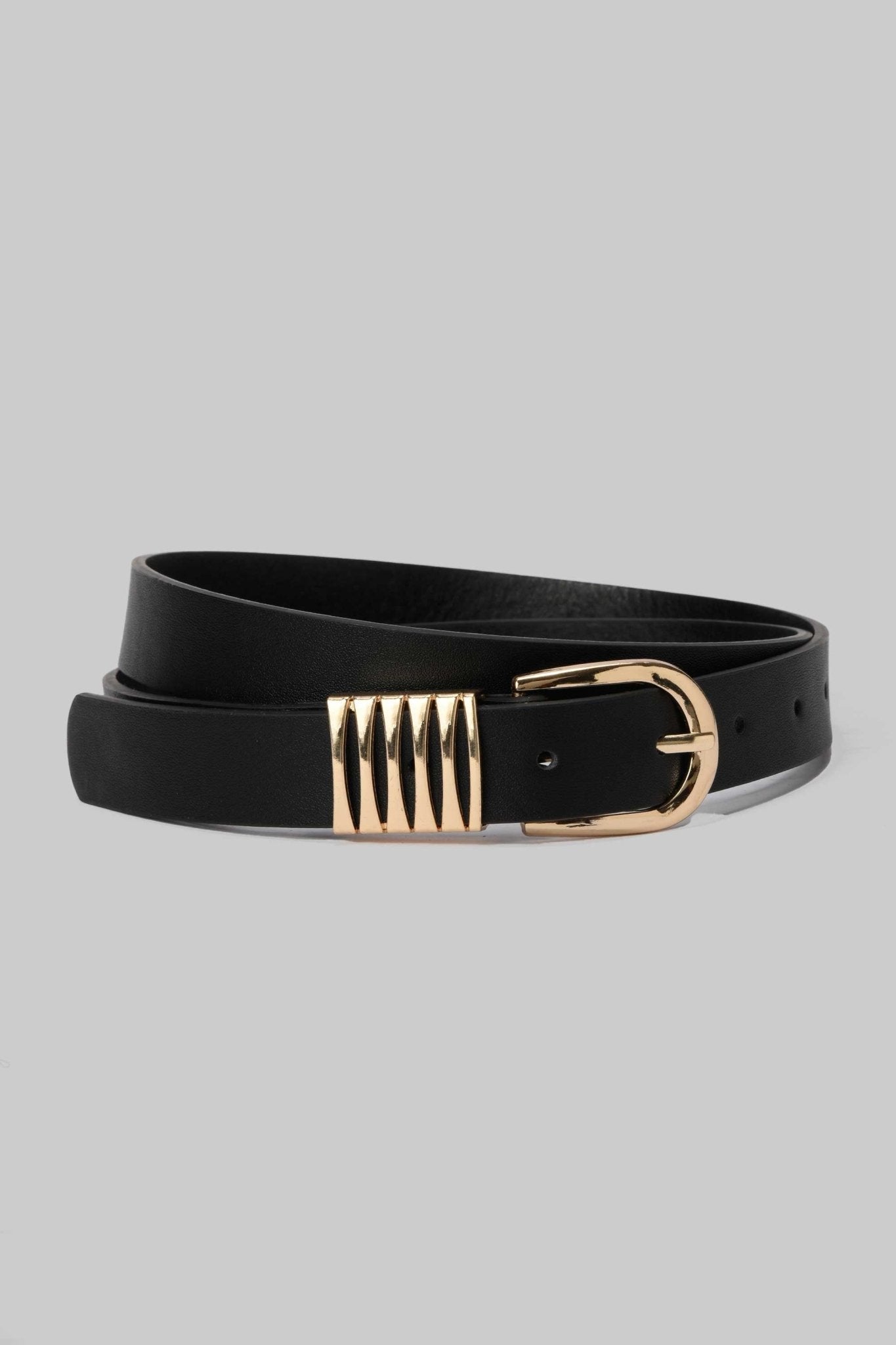 Belt | Black Faux Leather with Gold Textured Buckle Accent BELT CZBELT - Cizaro Jeans