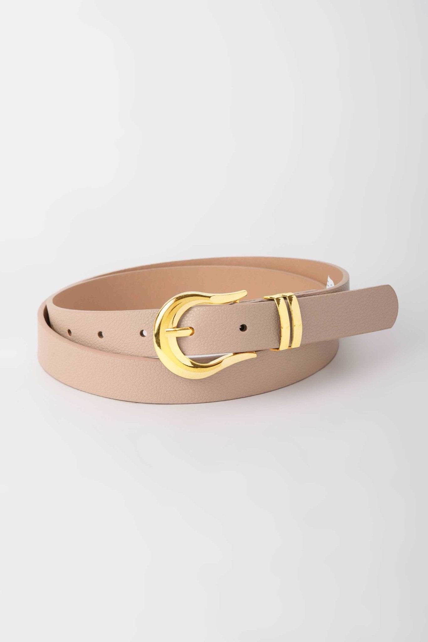 Belt | Beige with Gold Curved Buckle BELT CZBELT - Cizaro Jeans