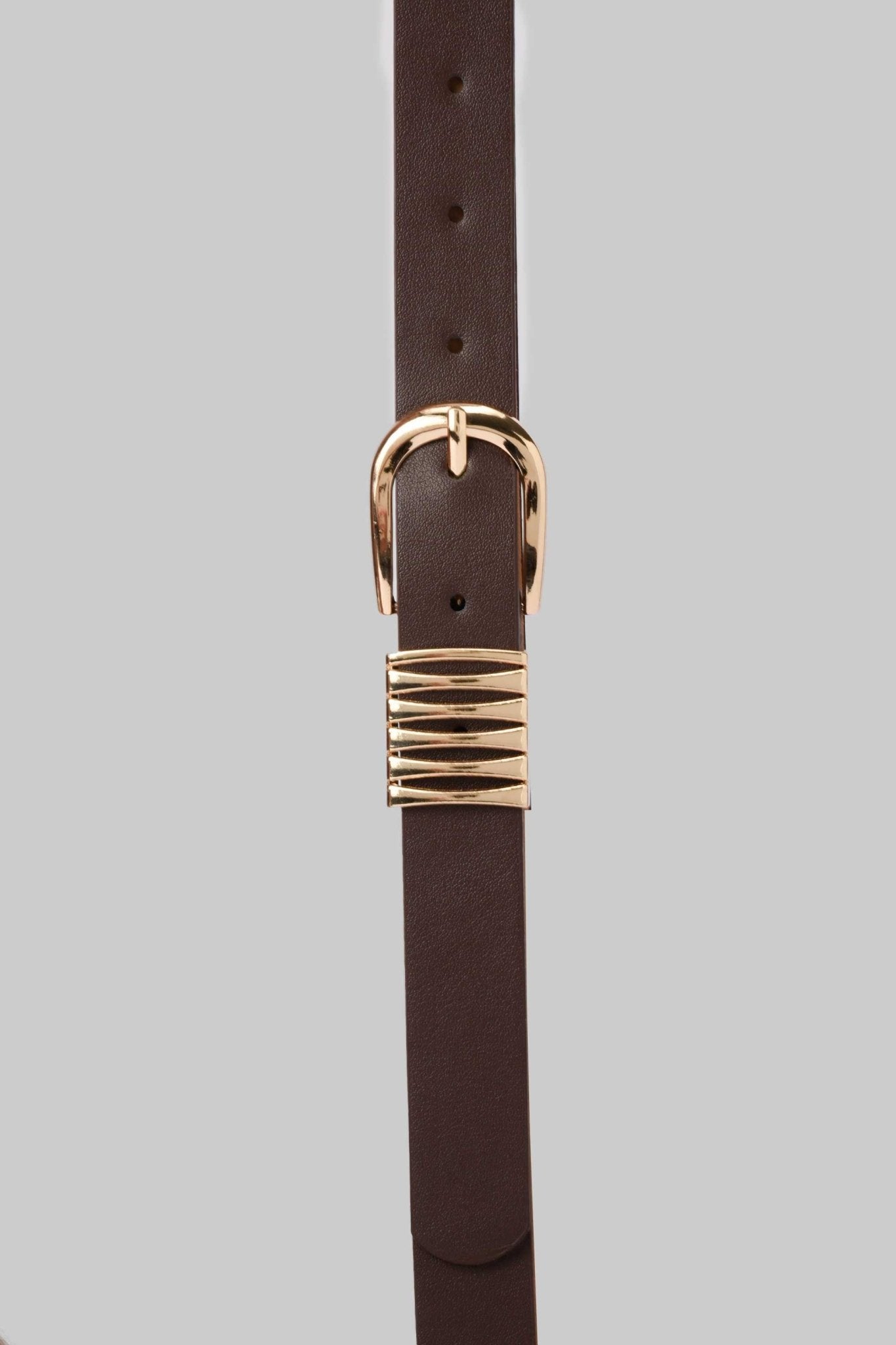 Belt | Deep Brown Faux Leather with Gold Buckle & Accent Detail BELT CZBELT - Cizaro Jeans