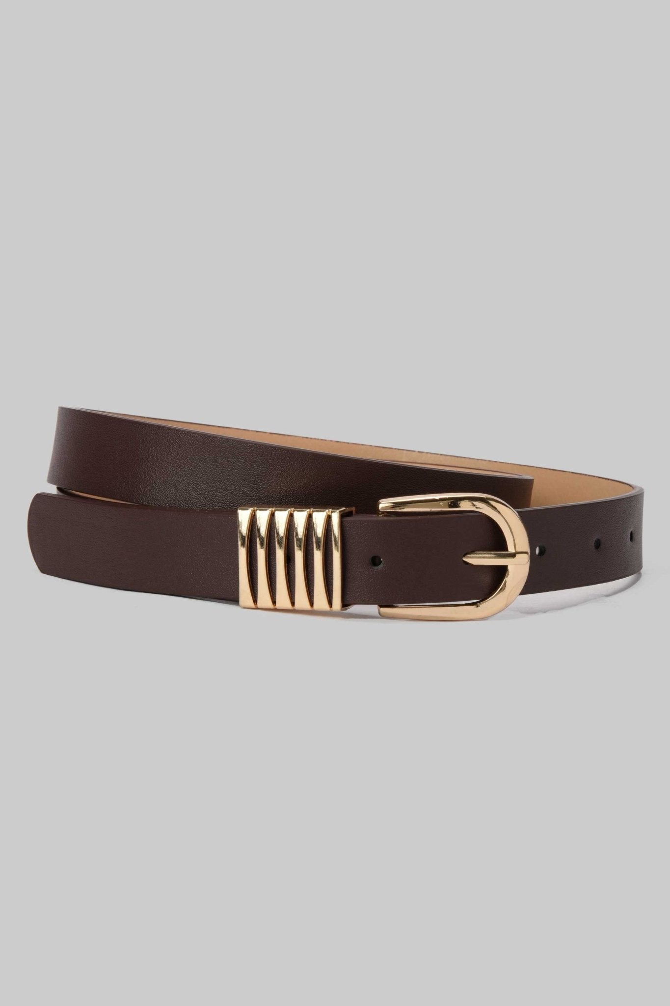 Belt | Deep Brown Faux Leather with Gold Buckle & Accent Detail BELT CZBELT - Cizaro Jeans