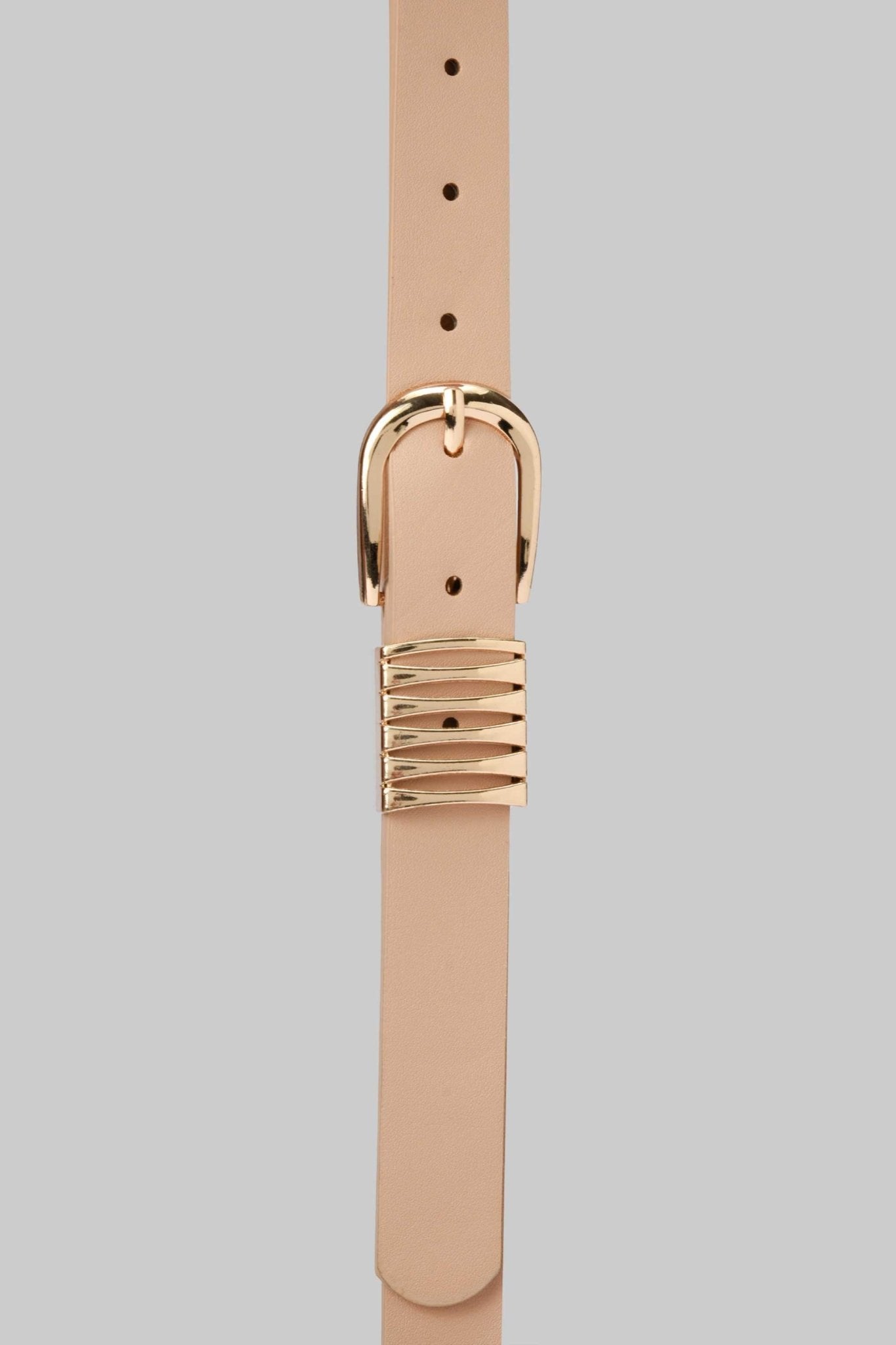 Belt | Beige Faux Leather with Gold Buckle & Ribbed Accent BELT CZBELT - Cizaro Jeans