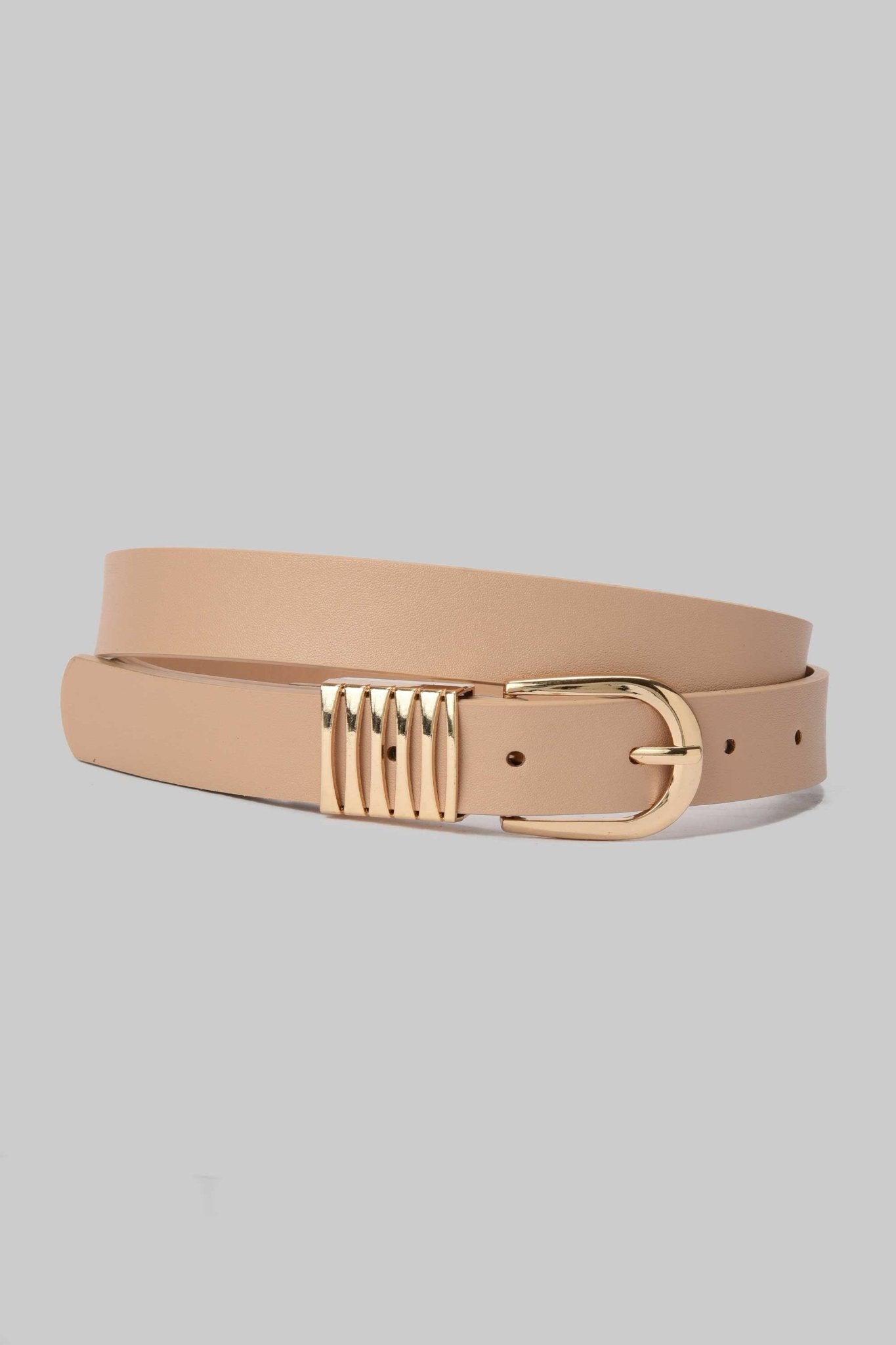 Belt | Beige Faux Leather with Gold Buckle & Ribbed Accent BELT CZBELT - Cizaro Jeans