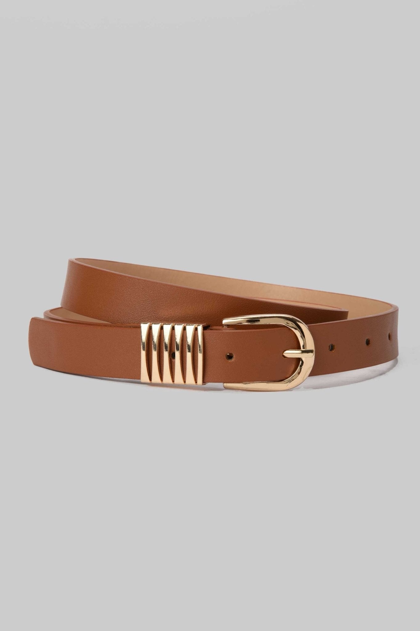 Belt | Tan Brown with Gold Buckle & Ribbed Accent –Accent Detail BELT CZBELT - Cizaro Jeans