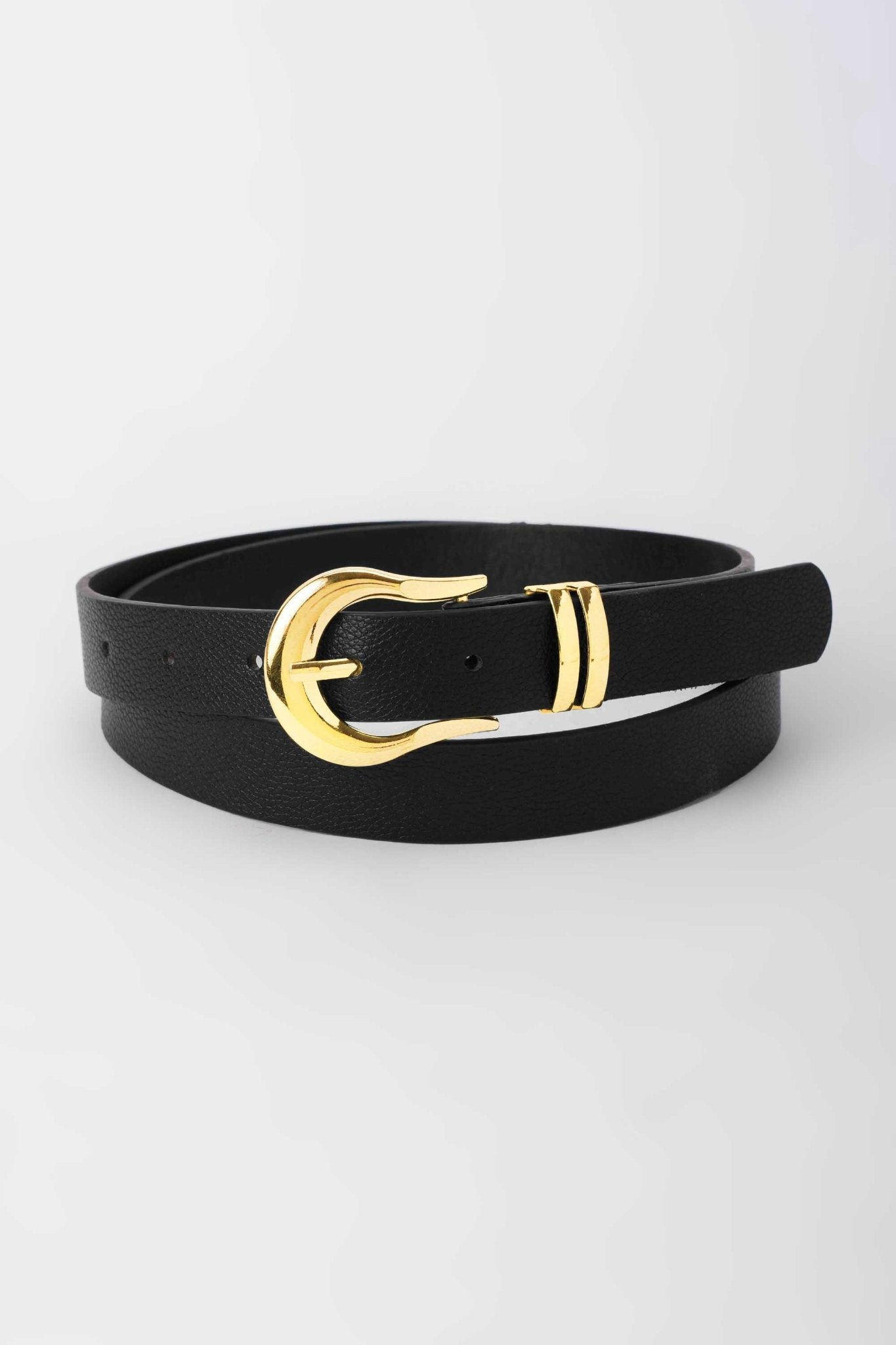 Belt | Black with Gold Curved Buckle BELT CZBELT - Cizaro Jeans