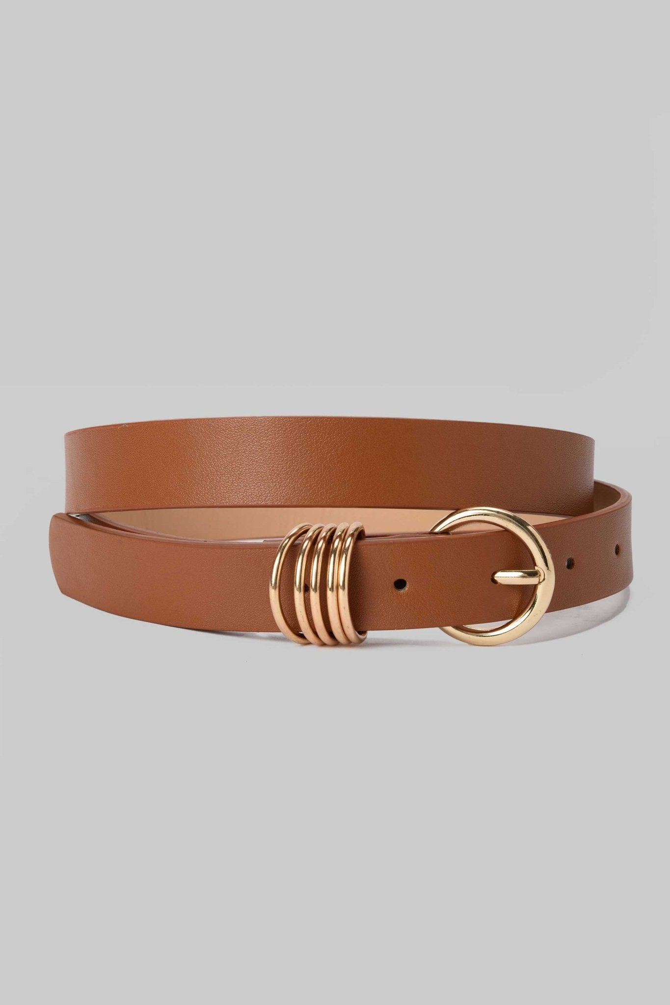 Belt | Dark Chocolate Belt with Gold Buckle & Triple Ring Detail BELT CZBELT - Cizaro Jeans