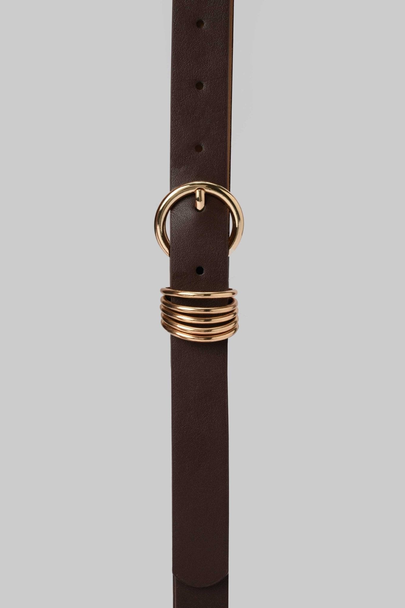 Belt | Dark Brown with Gold Ring Buckle and Multi-Loop Detail BELT CZBELT - Cizaro Jeans