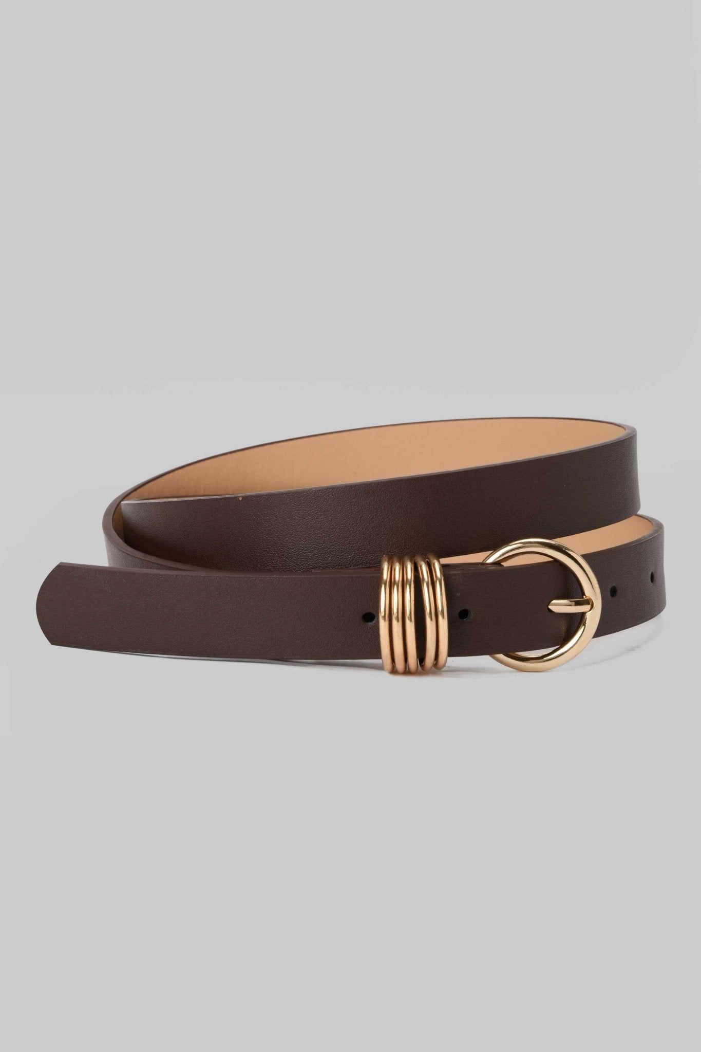 Belt | Dark Brown with Gold Ring Buckle and Multi-Loop Detail BELT CZBELT - Cizaro Jeans