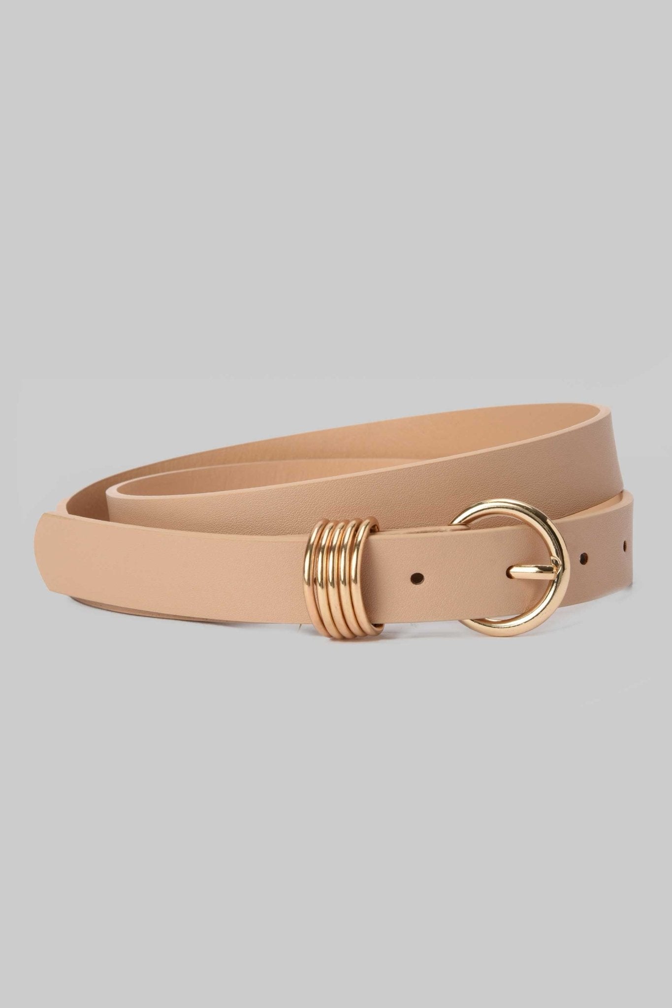 Belt | Nude Beige with Gold Round Buckle & Rings Accent BELT CZBELT - Cizaro Jeans