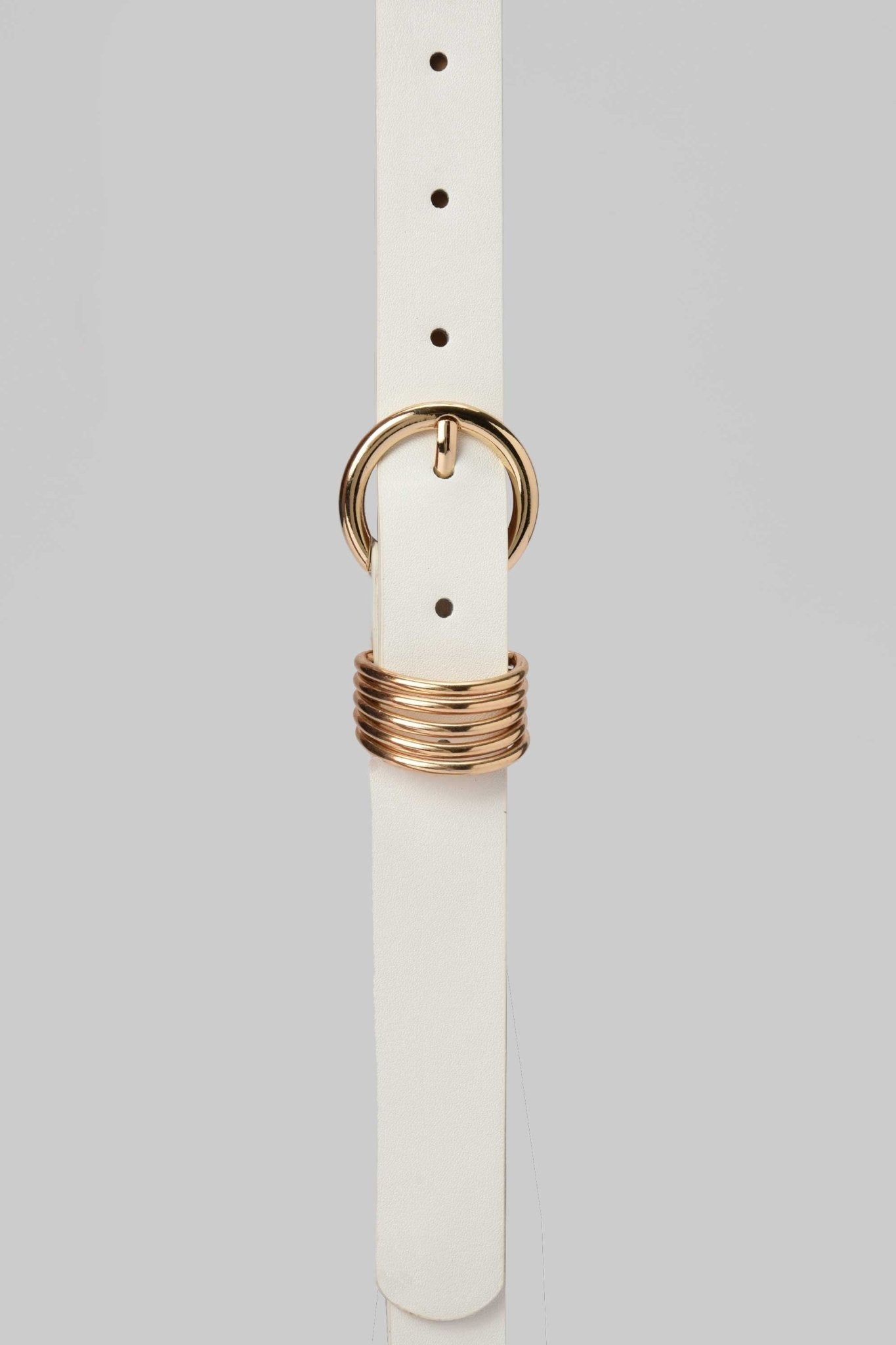 Belt | White Faux Leather with Gold Round Buckle & Accent Rings BELT CZBELT - Cizaro Jeans