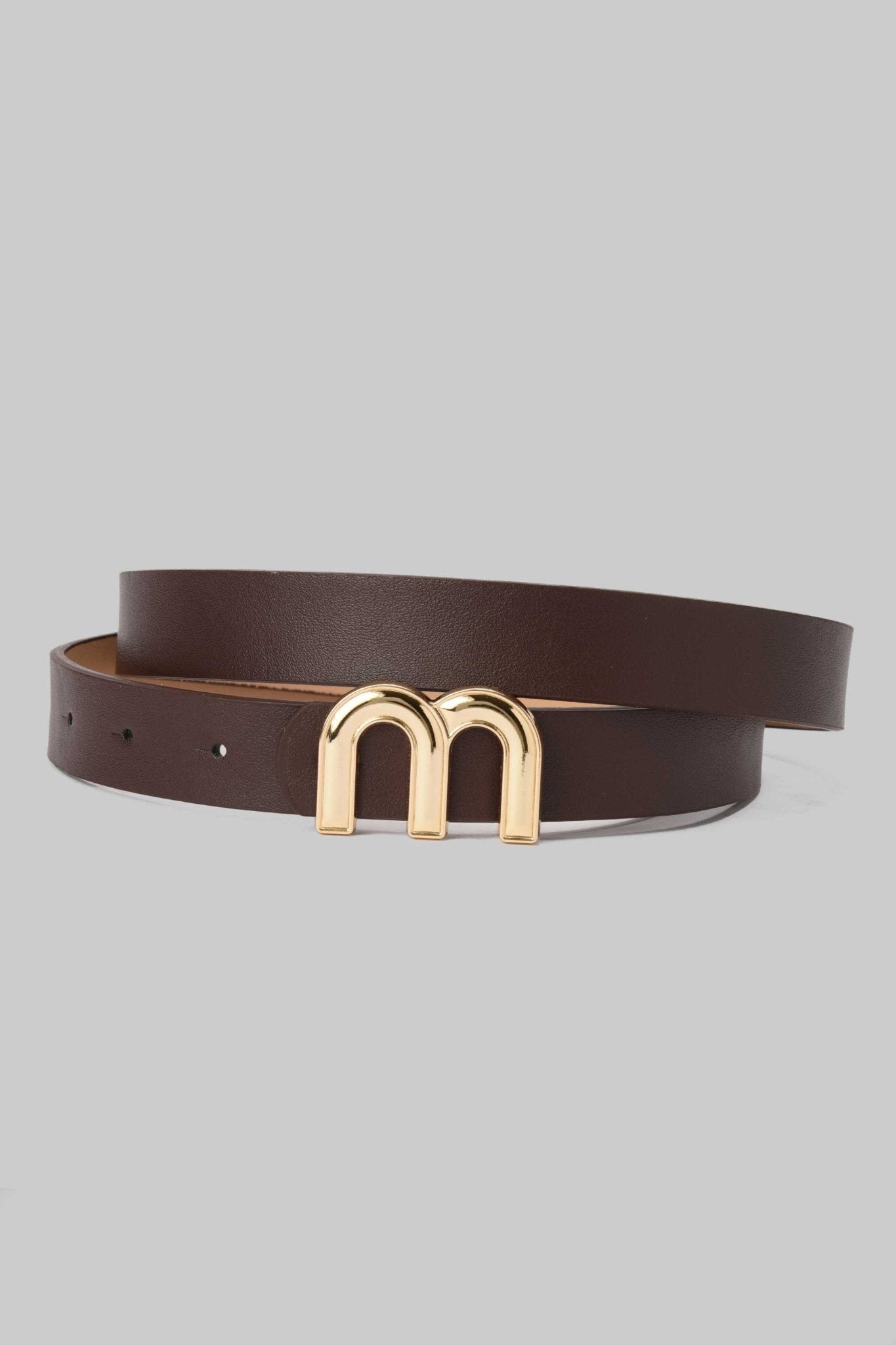Belt | Dark Brown Minimal Belt with Gold M-Shaped Buckle BELT CZBELT - Cizaro Jeans