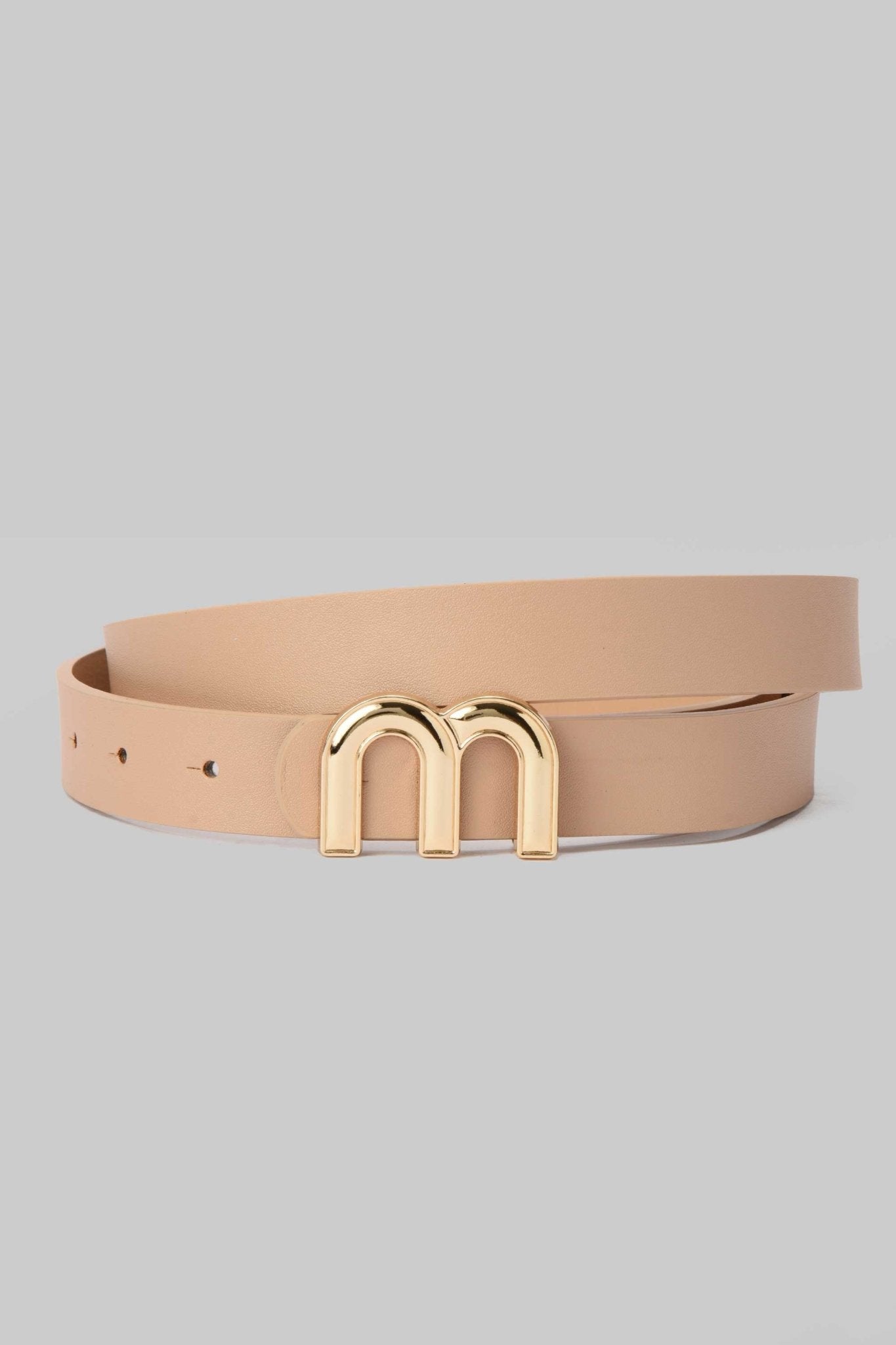 Nude Belt with Double M Gold Monogram Buckle BELT CZBELT - Cizaro Jeans