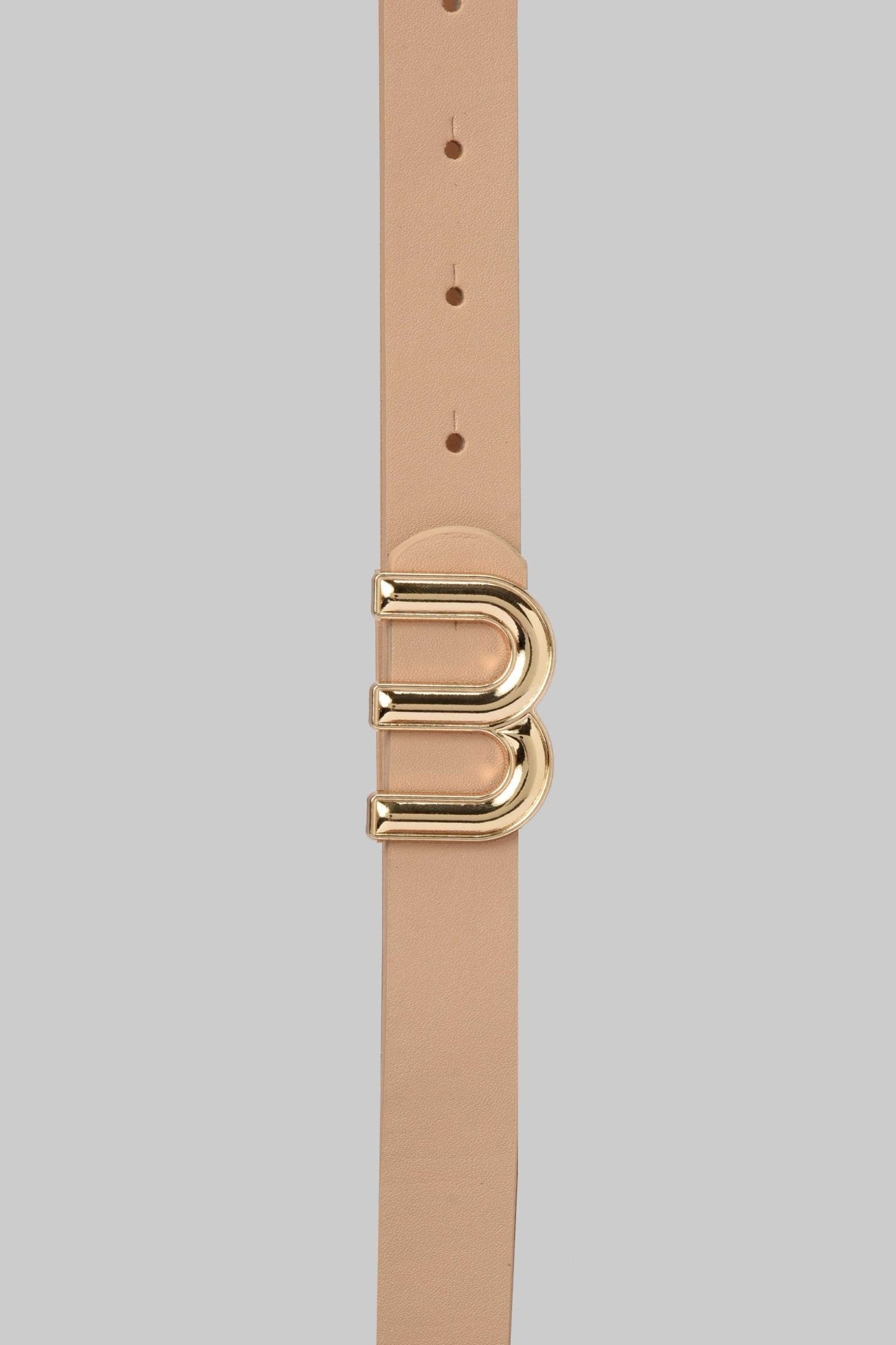 Nude Belt with Double M Gold Monogram Buckle BELT CZBELT - Cizaro Jeans