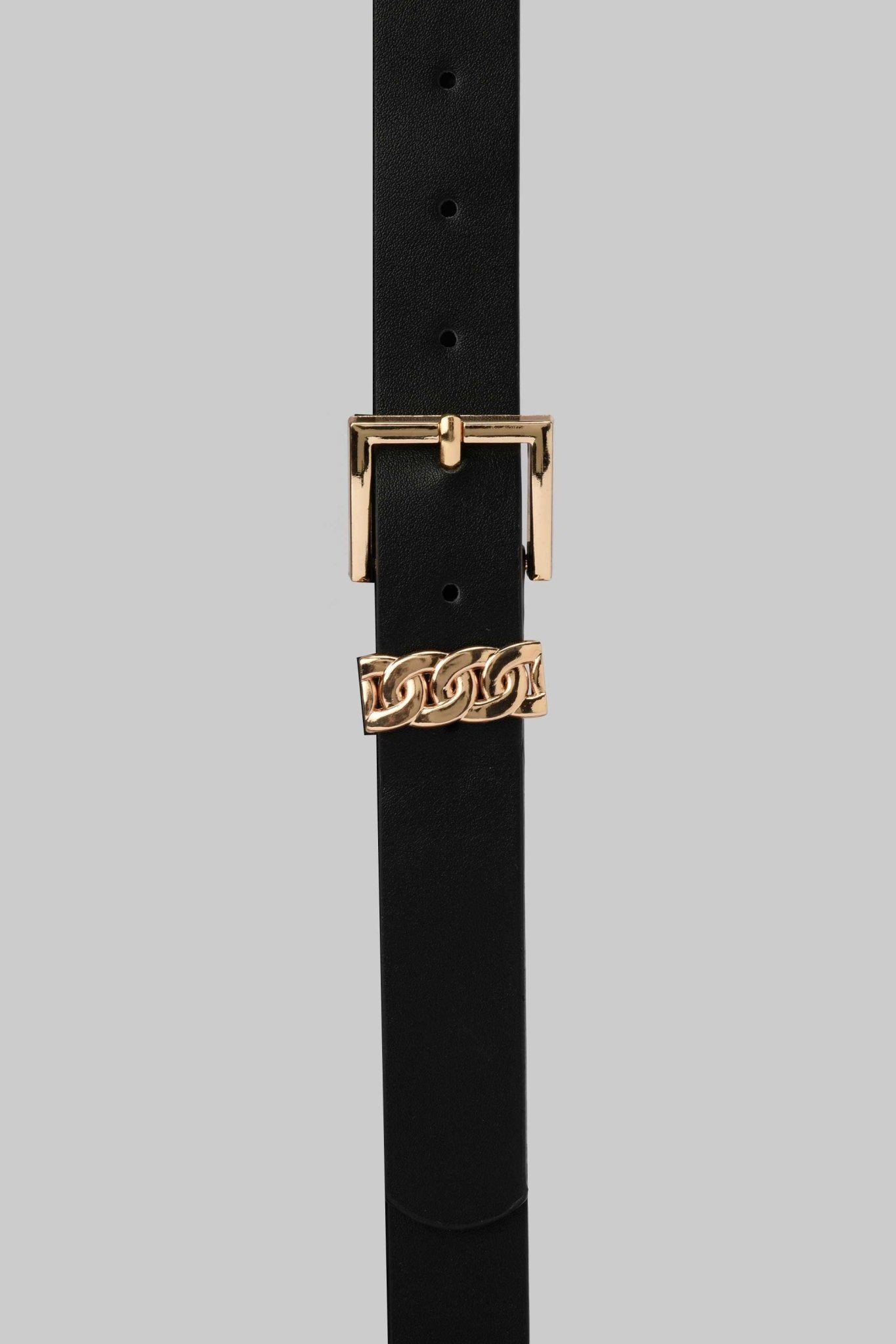 Belt | Black & Gold with Chain Accent and Square Buckle BELT CZBELT - Cizaro Jeans