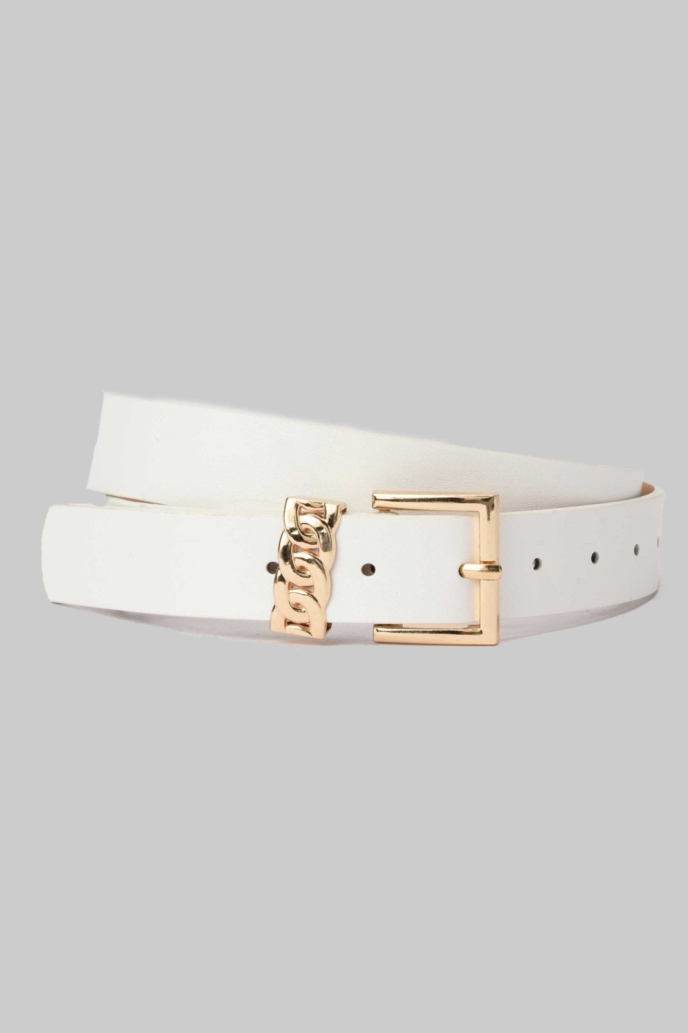 Belt | White with Chain Accent & Gold Buckle BELT CZBELT - Cizaro Jeans
