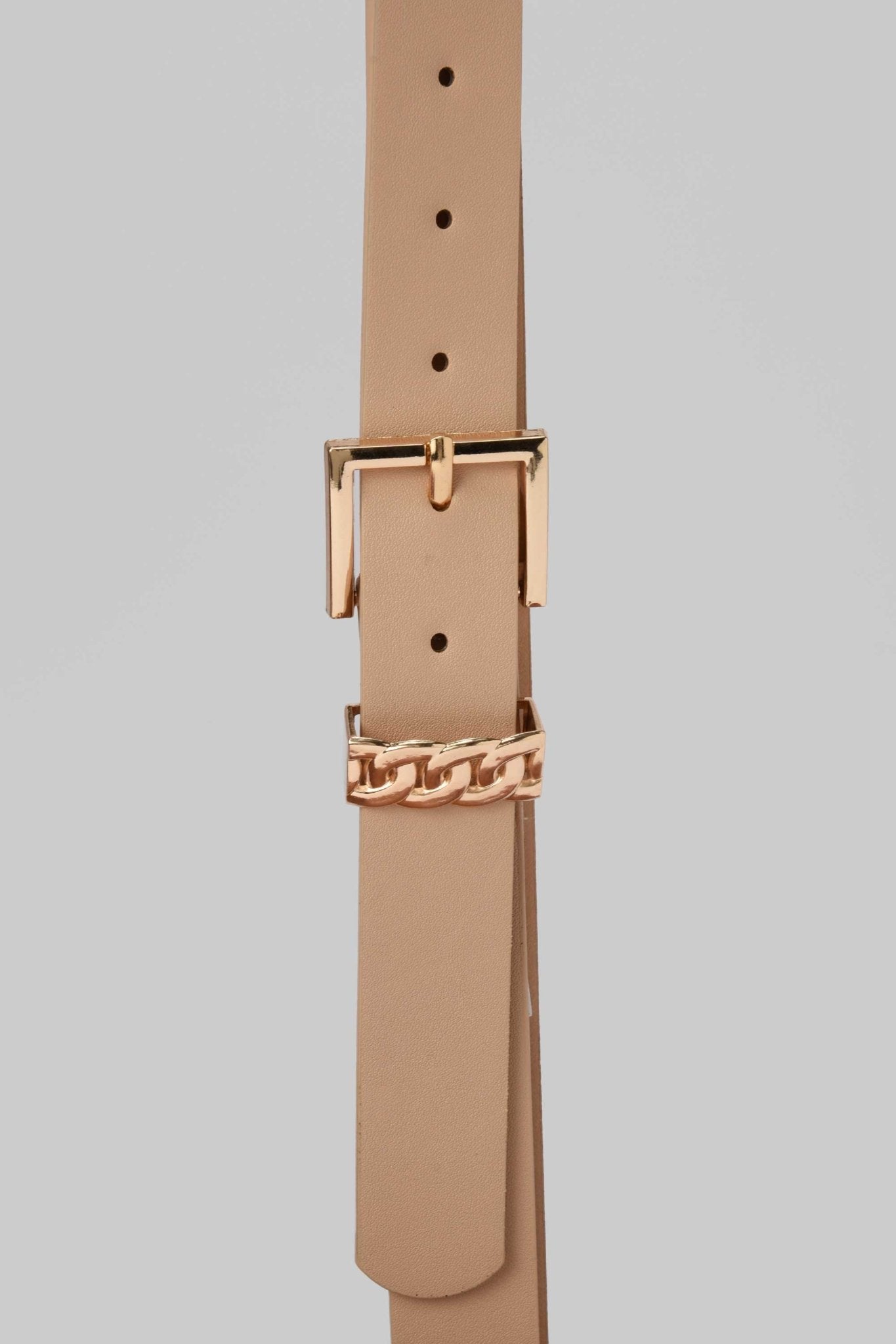 Belt | Beige with Chain Accent and Square Buckle BELT CZBELT - Cizaro Jeans