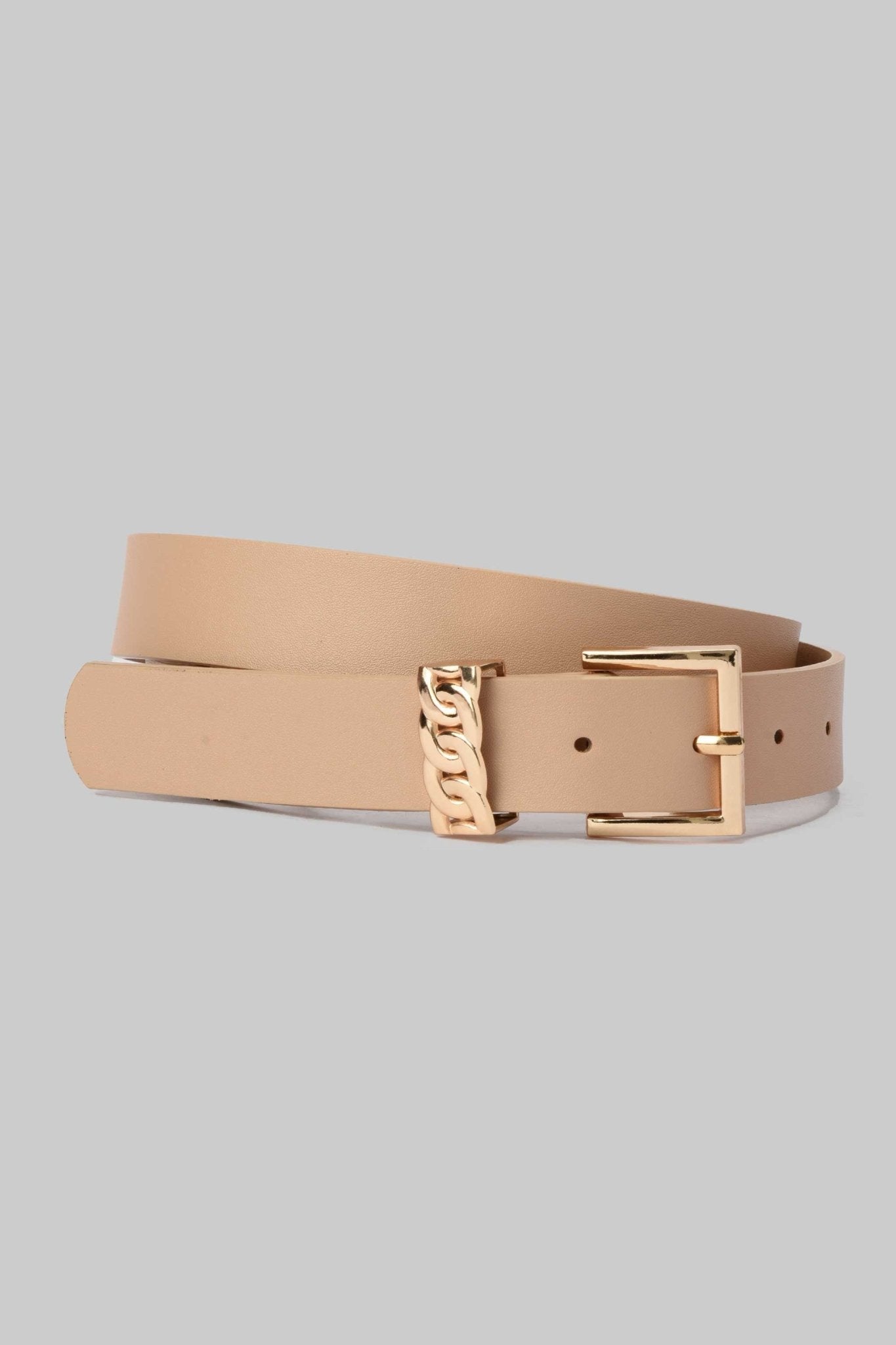 Belt | Beige with Chain Accent and Square Buckle BELT CZBELT - Cizaro Jeans