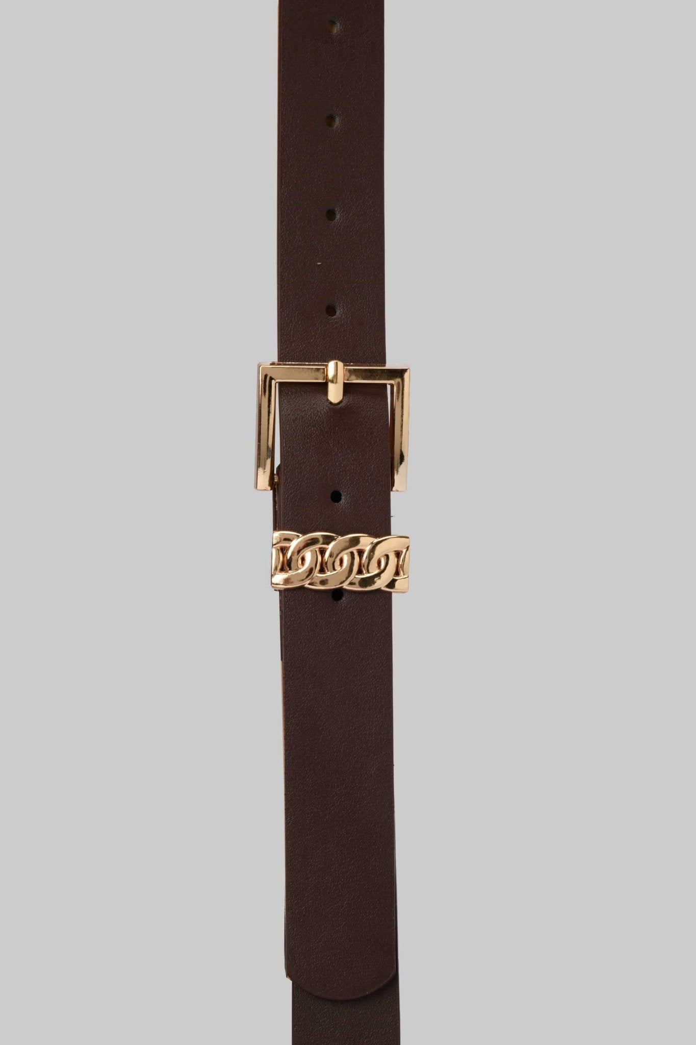 Belt | Dark Brown with Gold Buckle & Chain Accent BELT CZBELT - Cizaro Jeans