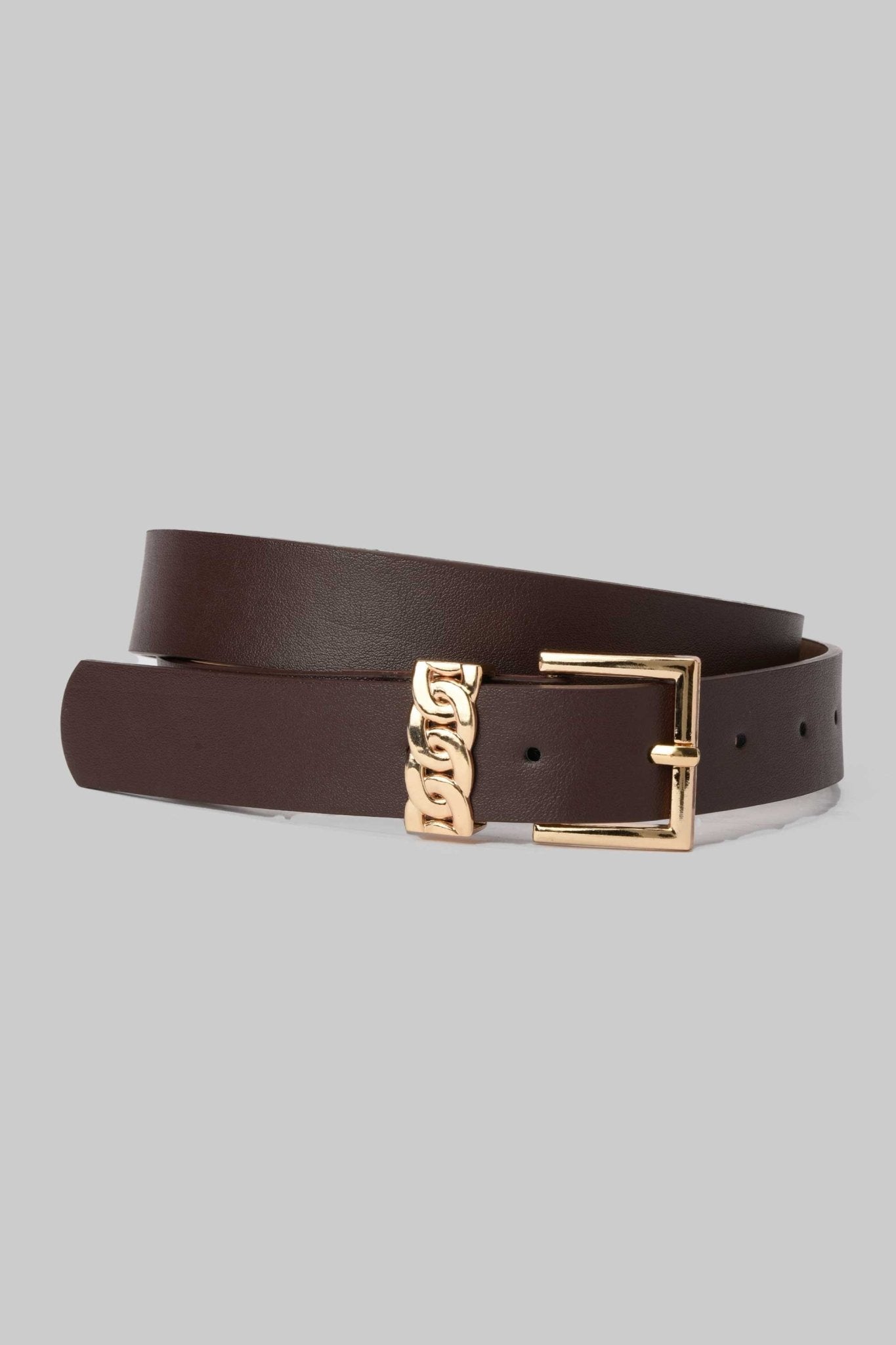 Belt | Dark Brown with Gold Buckle & Chain Accent BELT CZBELT - Cizaro Jeans