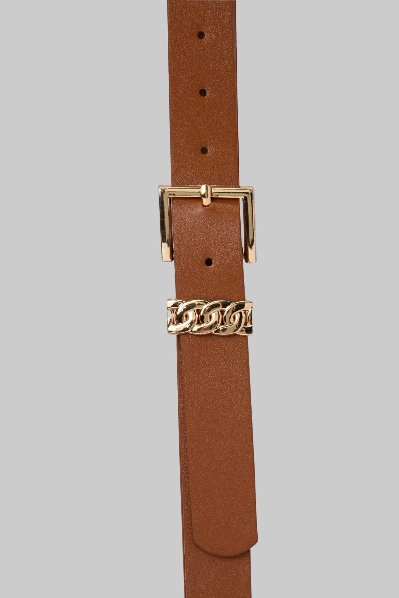 Belt | Tan Brown with Gold Chain Accent and Square Buckle BELT CZBELT - Cizaro Jeans