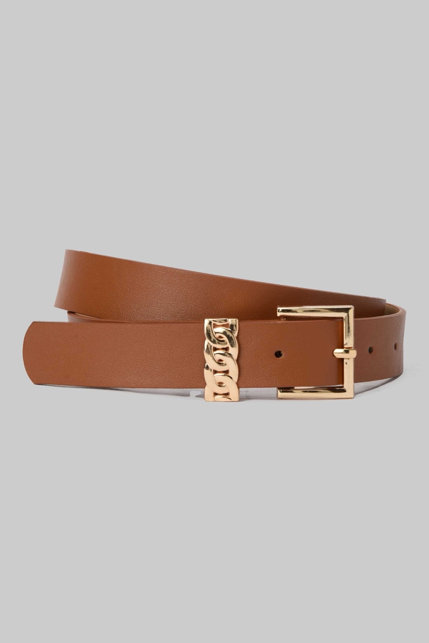 Belt | Tan Brown with Gold Chain Accent and Square Buckle BELT CZBELT - Cizaro Jeans