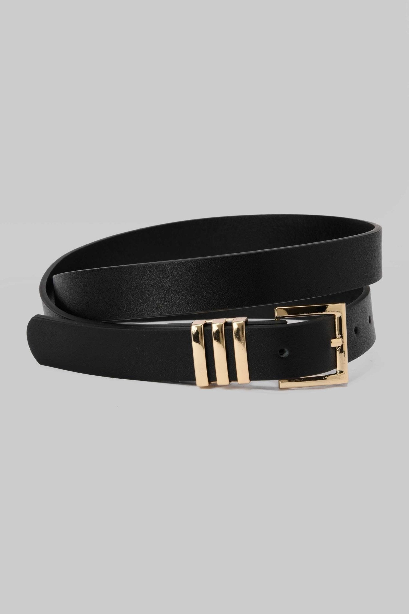 Belt | Black with Gold Square Buckle & Triple Loop Detail BELT CZBELT - Cizaro Jeans