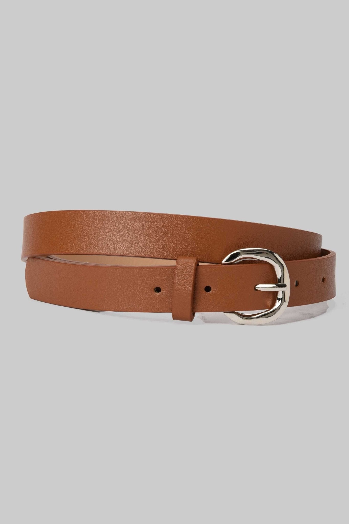 Belt | Tan Brown with Curved Silver Buckle BELT CZBELT - Cizaro Jeans